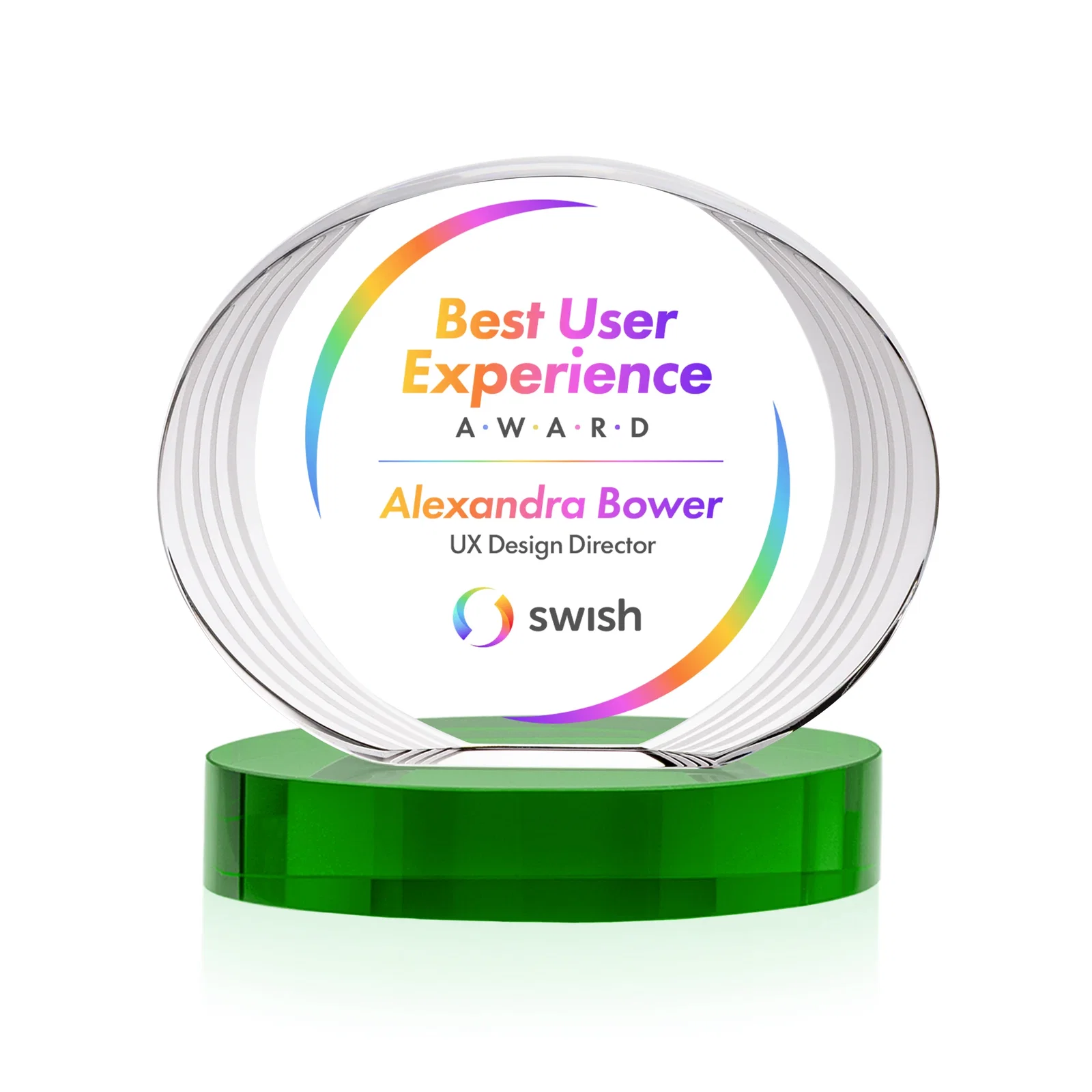 Custom printed Concave Optical Crystal Oval Award with a Metallic Gold Option, awards for sales achievement awards