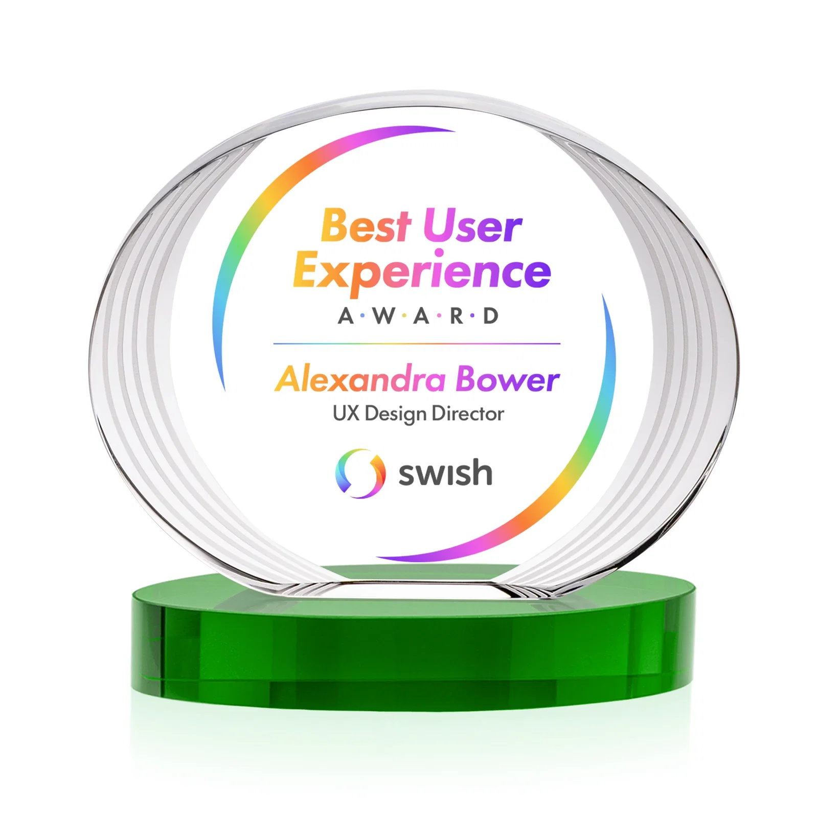 Custom printed Concave Optical Crystal Oval Award with a Metallic Gold Option, awards for retirement presentations