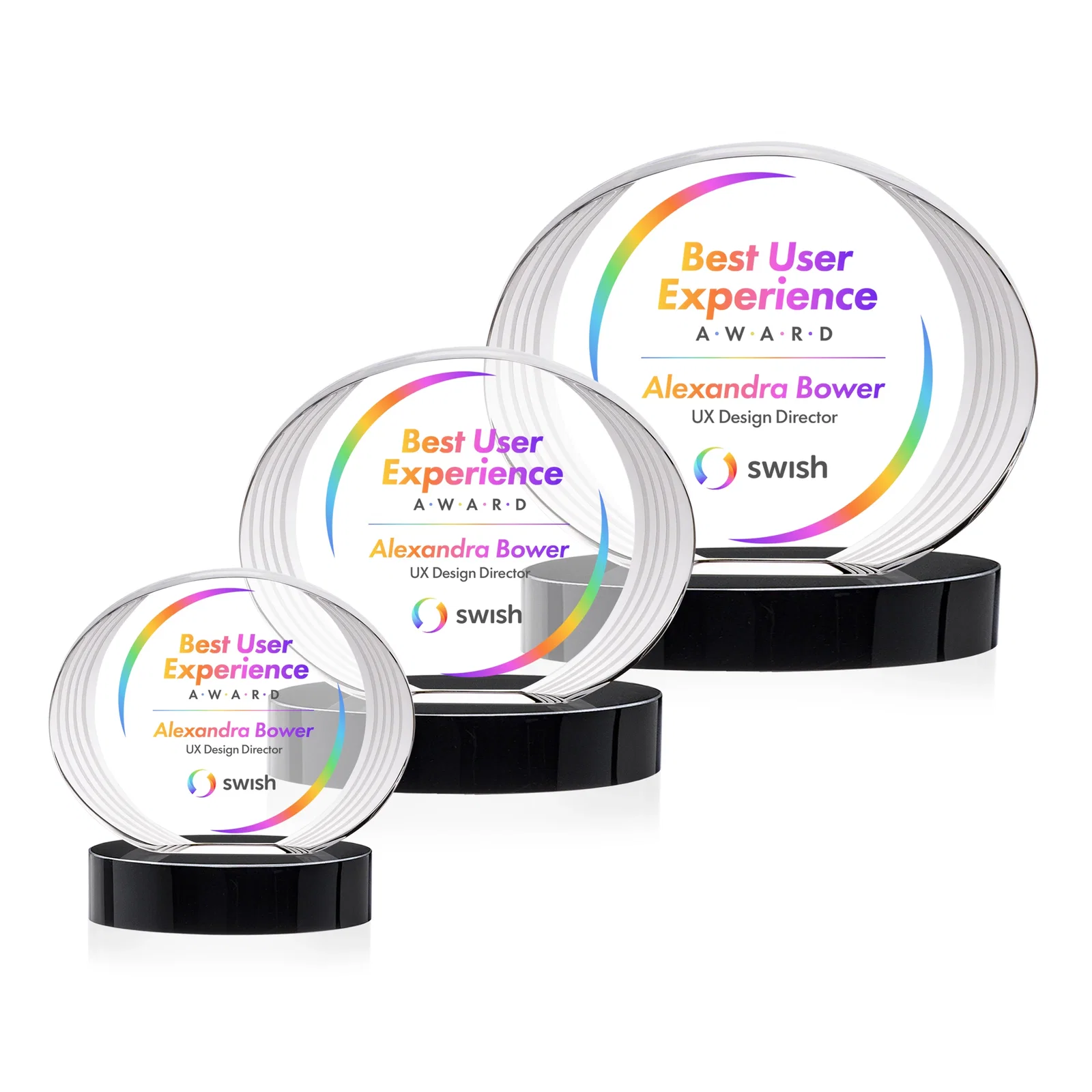Custom printed Concave Optical Crystal Oval Award with a Metallic Gold Option, awards for team milestone celebrations