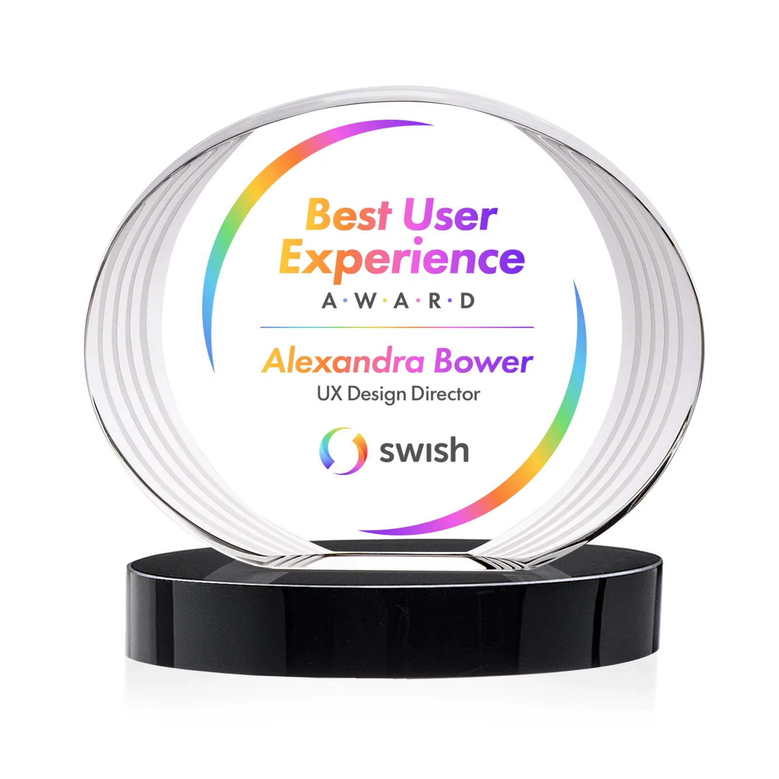 Custom printed Concave Optical Crystal Oval Award with a Metallic Gold Option, awards for safety achievement programs