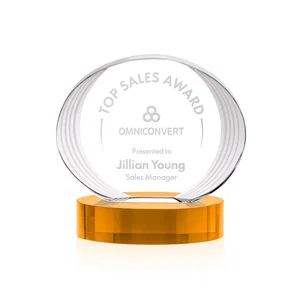 Concave Optical Crystal Oval Award with a Metallic Gold Option