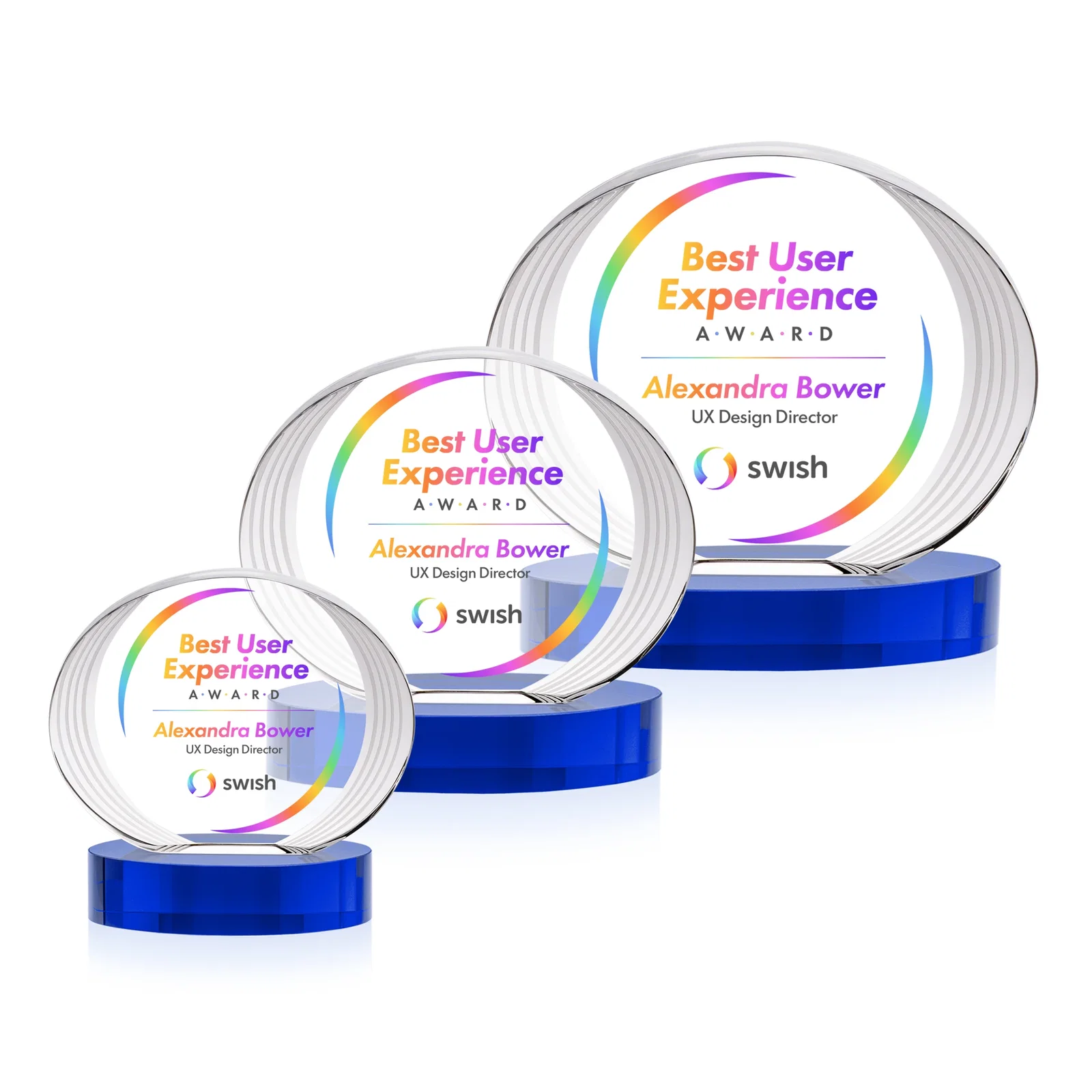 Custom printed Concave Optical Crystal Oval Award with a Metallic Gold Option, awards for volunteer appreciation