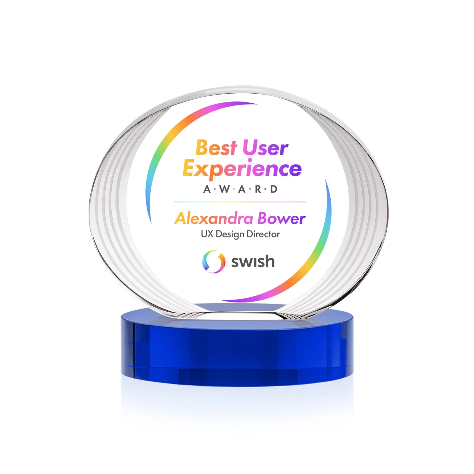 Custom printed Concave Optical Crystal Oval Award with a Metallic Gold Option, awards for dealer and partner awards