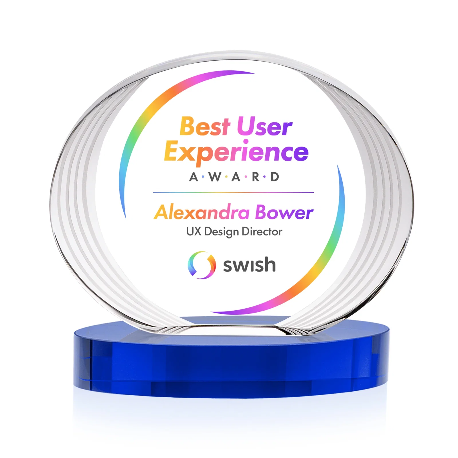 Customized Concave Optical Crystal Oval Award with a Metallic Gold Option, awards for employee recognition