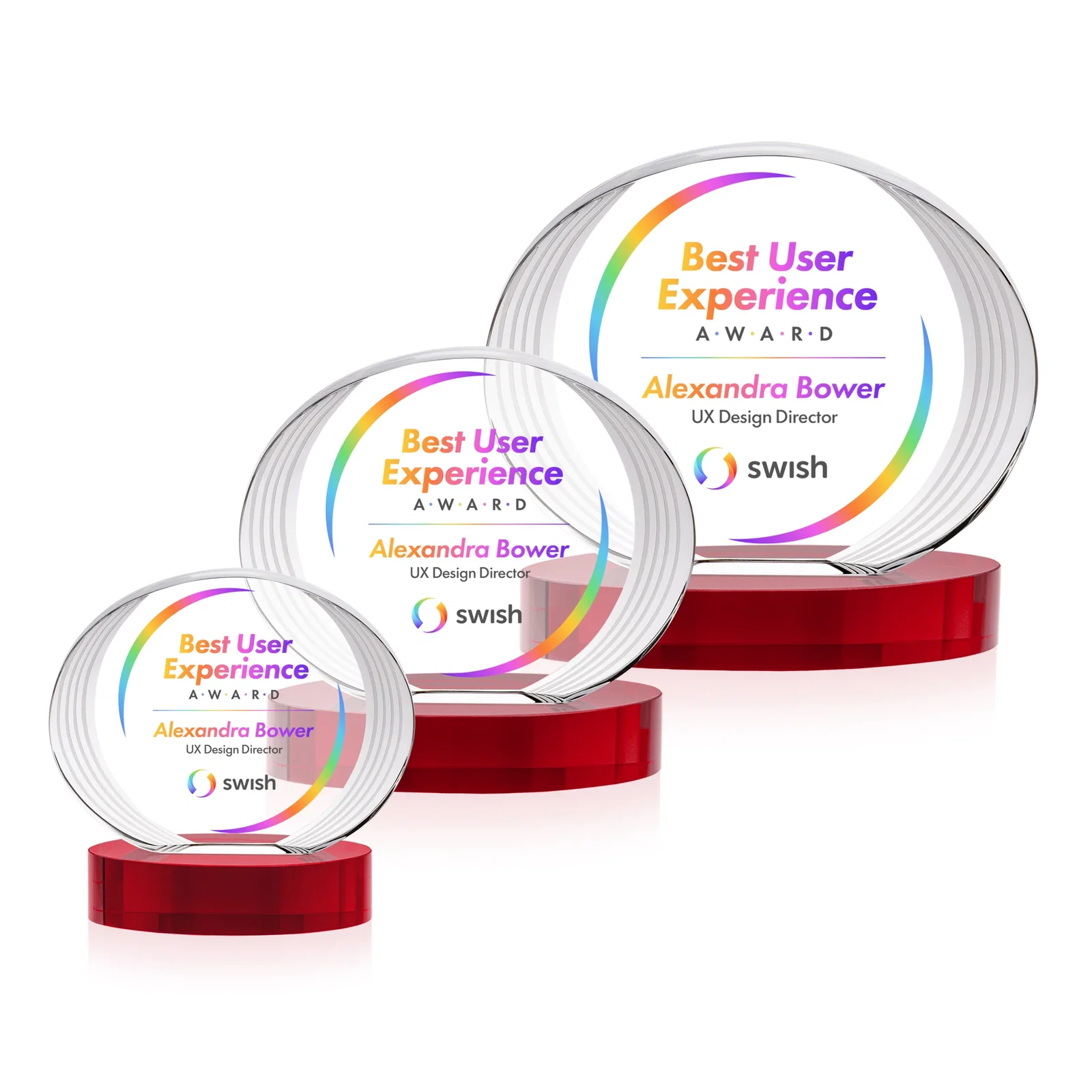 Customized Concave Optical Crystal Oval Award with a Metallic Gold Option, awards for corporate award ceremonies