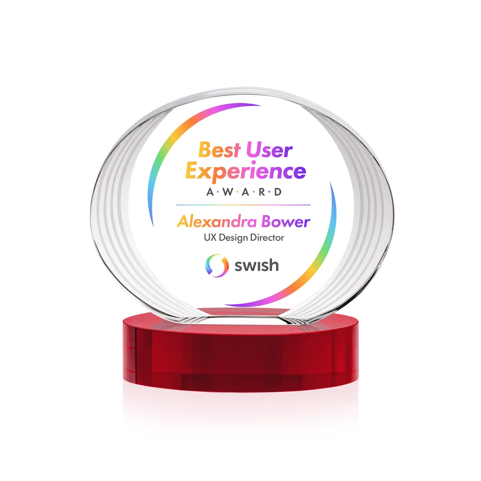 Customized Concave Optical Crystal Oval Award with a Metallic Gold Option, awards for service anniversary gifts