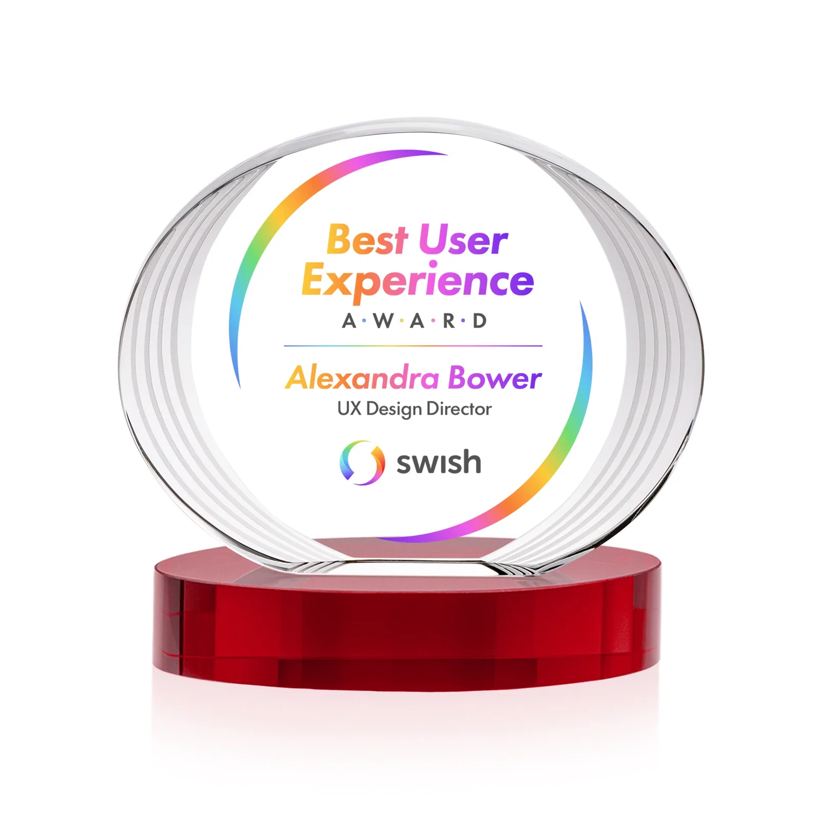 Customized Concave Optical Crystal Oval Award with a Metallic Gold Option, awards for sales achievement awards