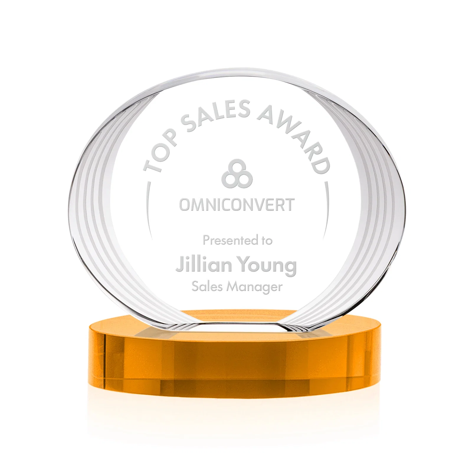 Custom Concave Optical Crystal Oval Award with a Metallic Gold Option, awards for graduation ceremonies