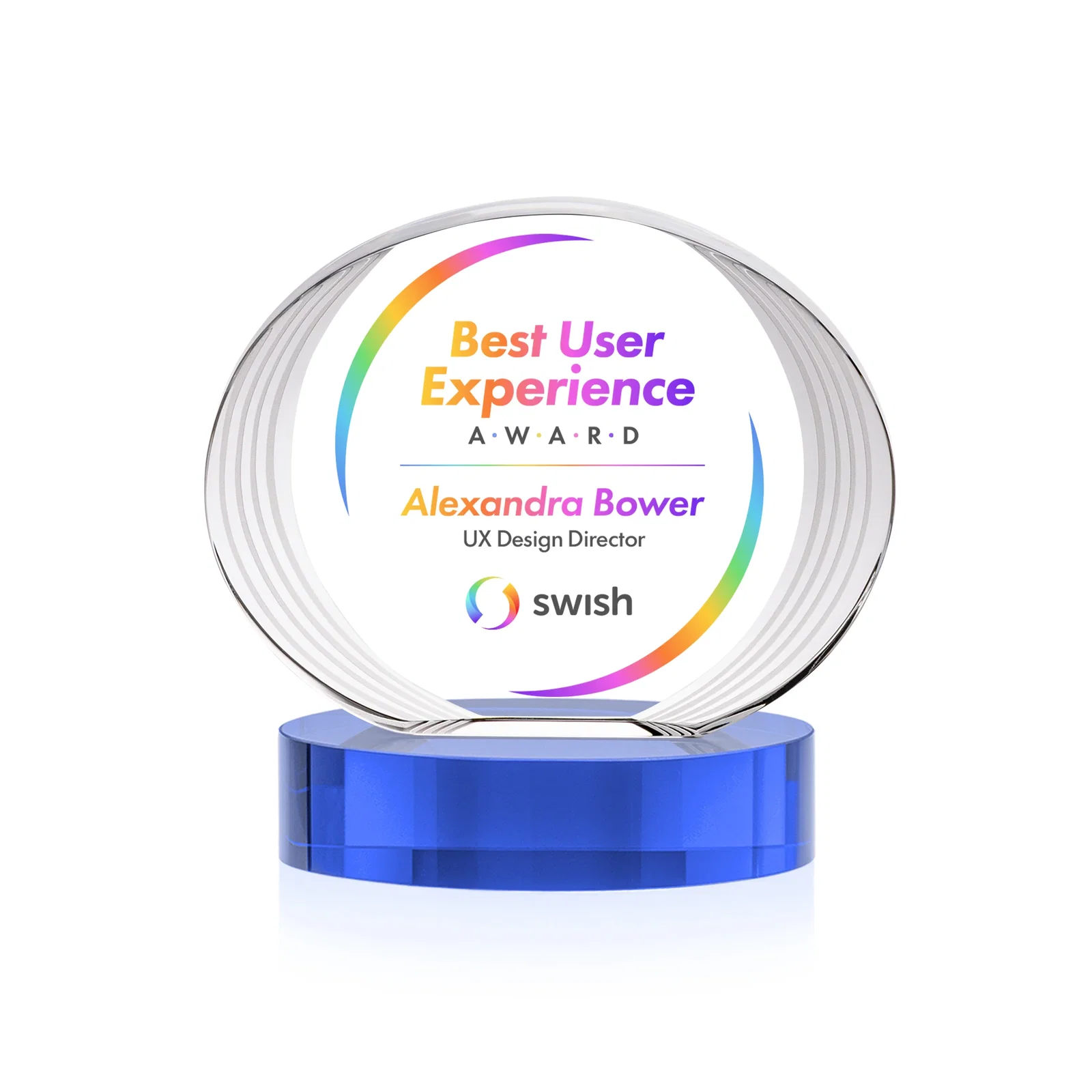 Customized Concave Optical Crystal Oval Award with a Metallic Gold Option, awards for donor appreciation