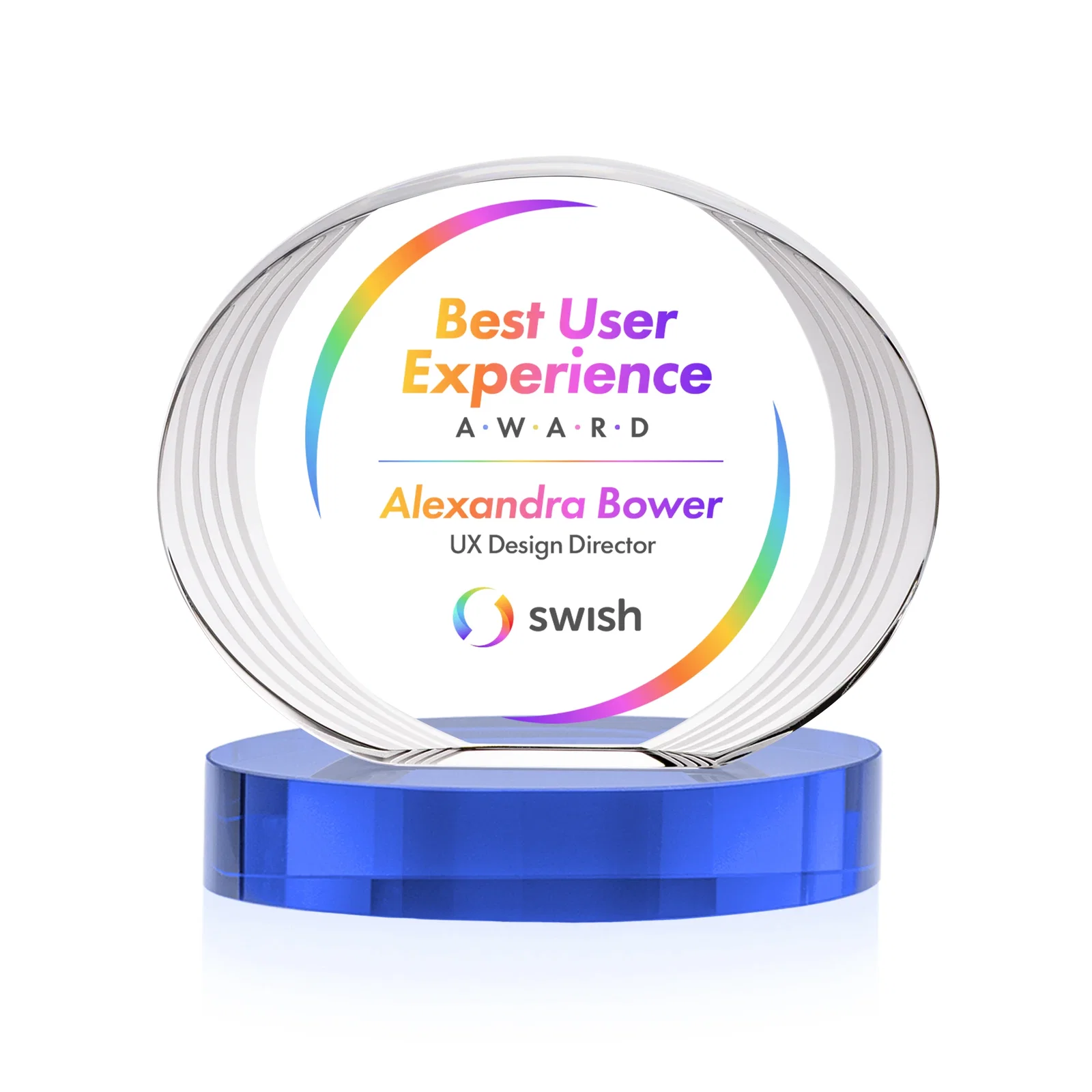 Customized Concave Optical Crystal Oval Award with a Metallic Gold Option, awards for graduation ceremonies