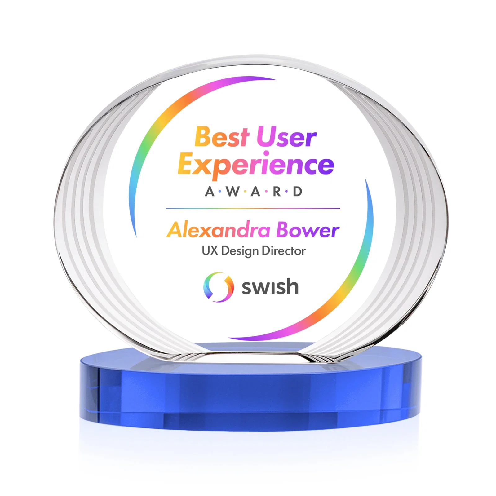 Customized Concave Optical Crystal Oval Award with a Metallic Gold Option, awards for safety achievement programs