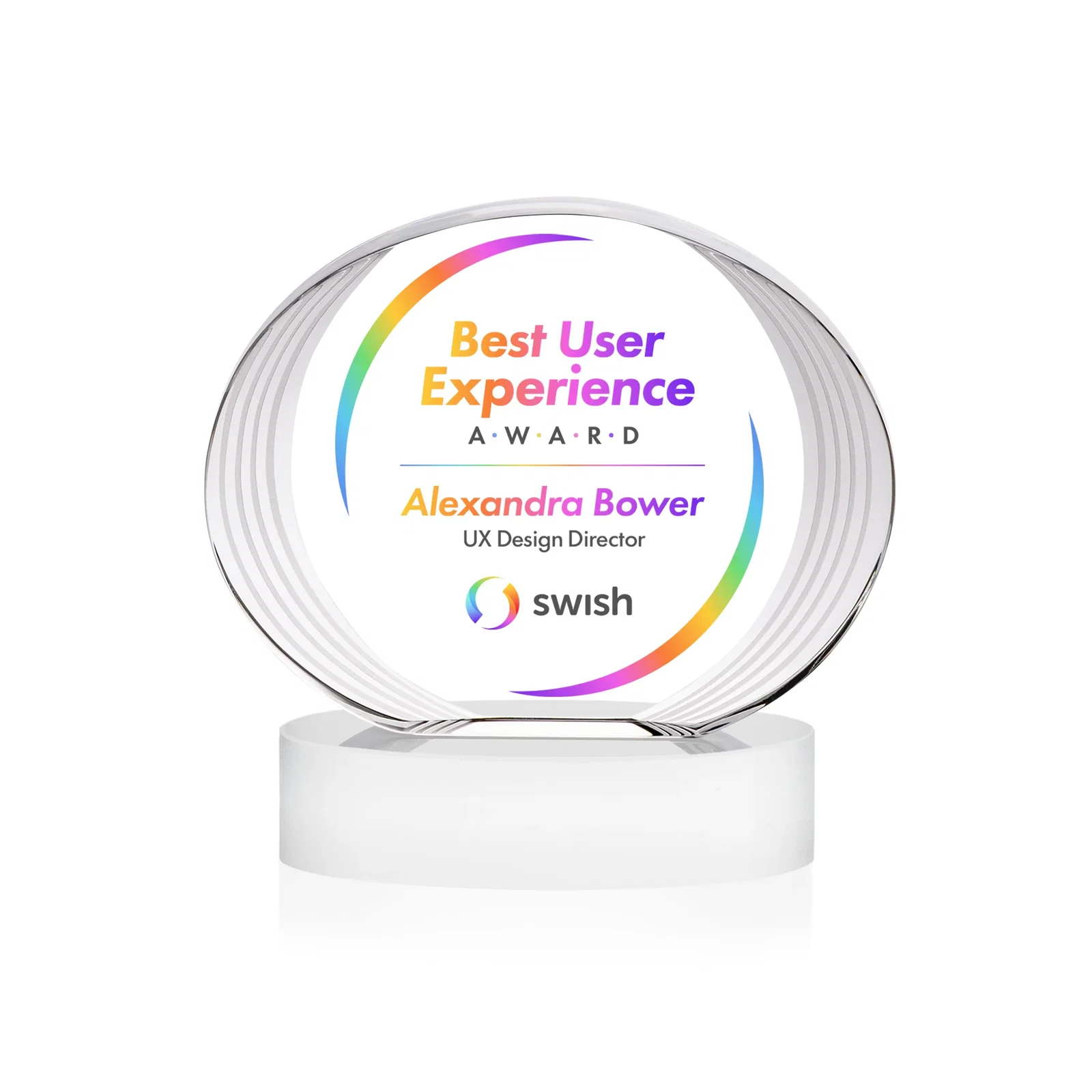 Customized Concave Optical Crystal Oval Award with a Metallic Gold Option, awards for dealer and partner awards