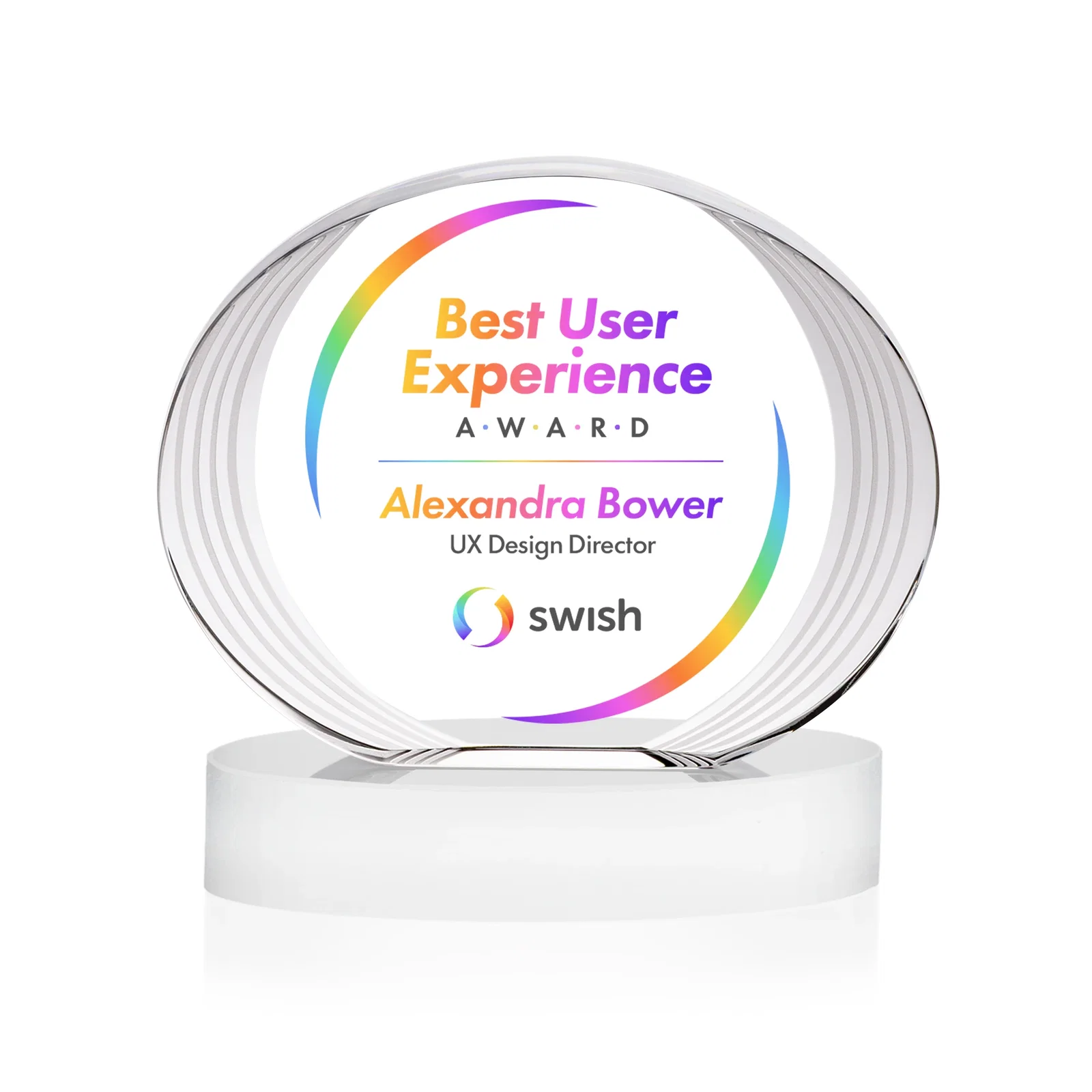 Customized Concave Optical Crystal Oval Award with a Metallic Gold Option, awards for company anniversary events