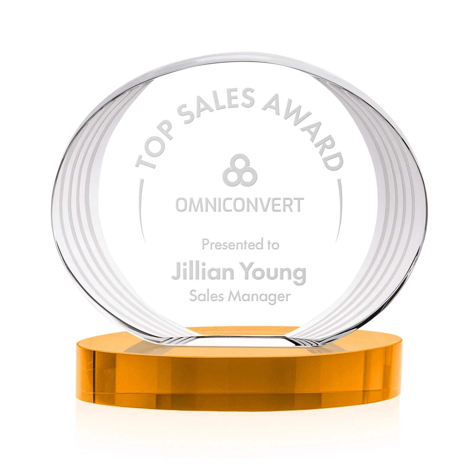 Custom Concave Optical Crystal Oval Award with a Metallic Gold Option, awards for safety achievement programs