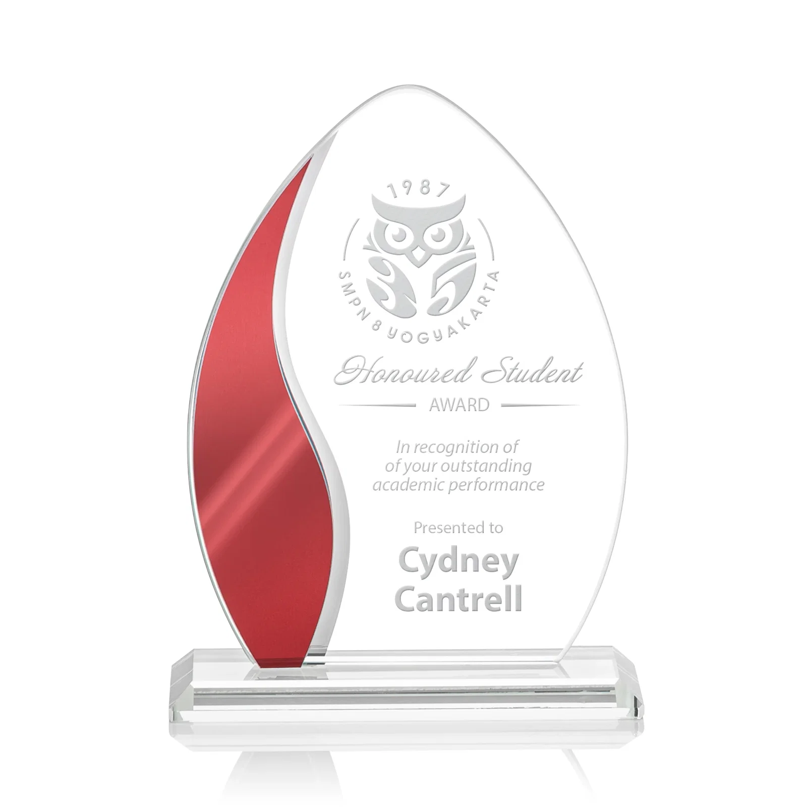 Custom Starfire Crystal Arch Award with Side Accent and Mirror Back, awards for volunteer appreciation