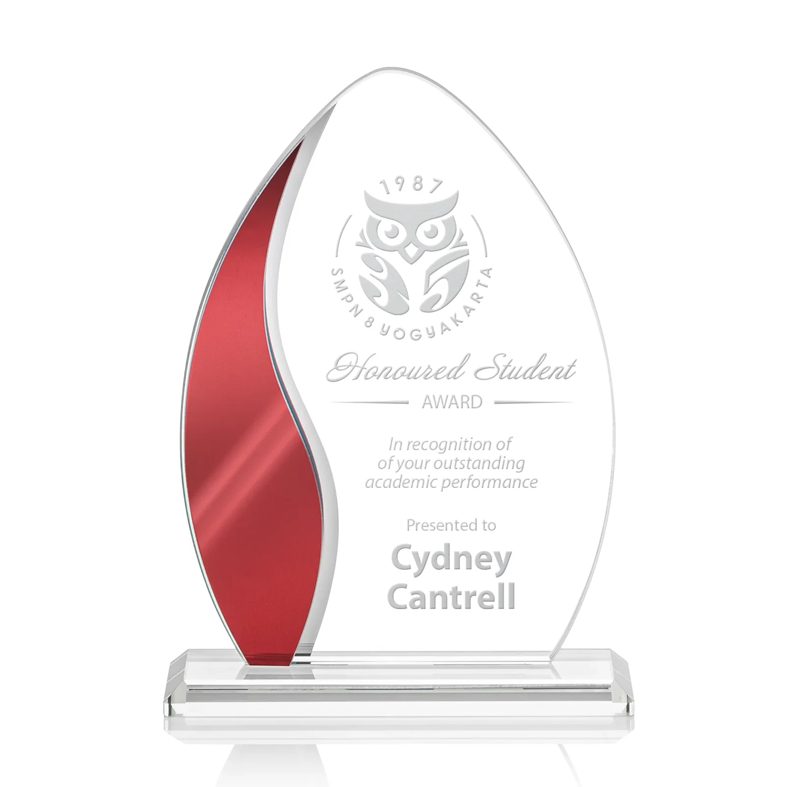 Custom Starfire Crystal Arch Award with Side Accent and Mirror Back, awards for dealer and partner awards