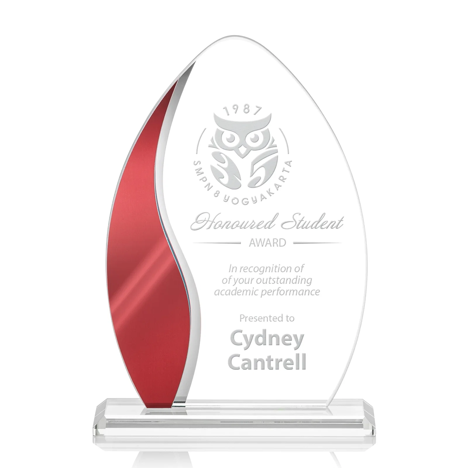 Custom Starfire Crystal Arch Award with Side Accent and Mirror Back, awards for company anniversary events