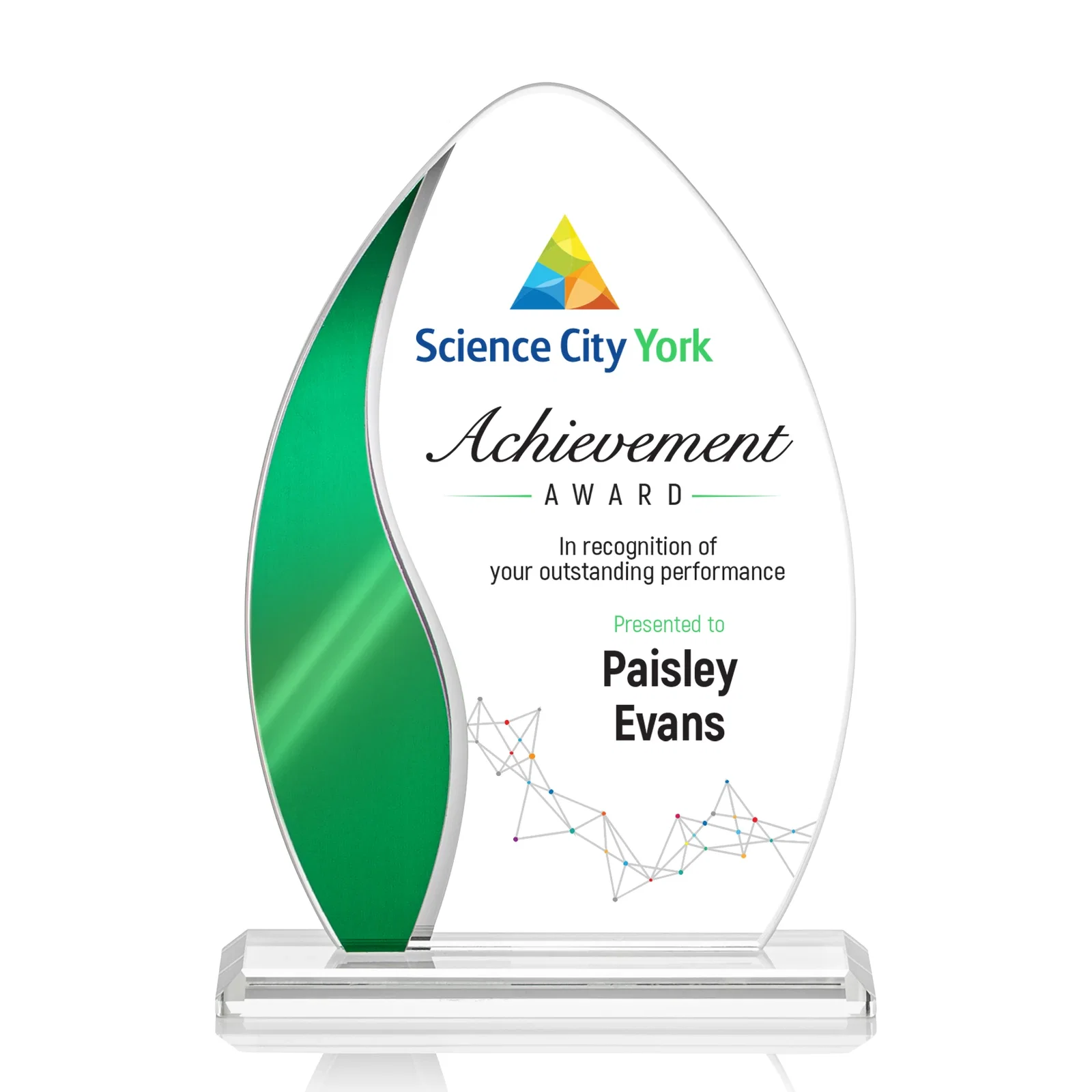 Personalized Starfire Crystal Arch Award with Side Accent and Mirror Back, awards for sales achievement awards