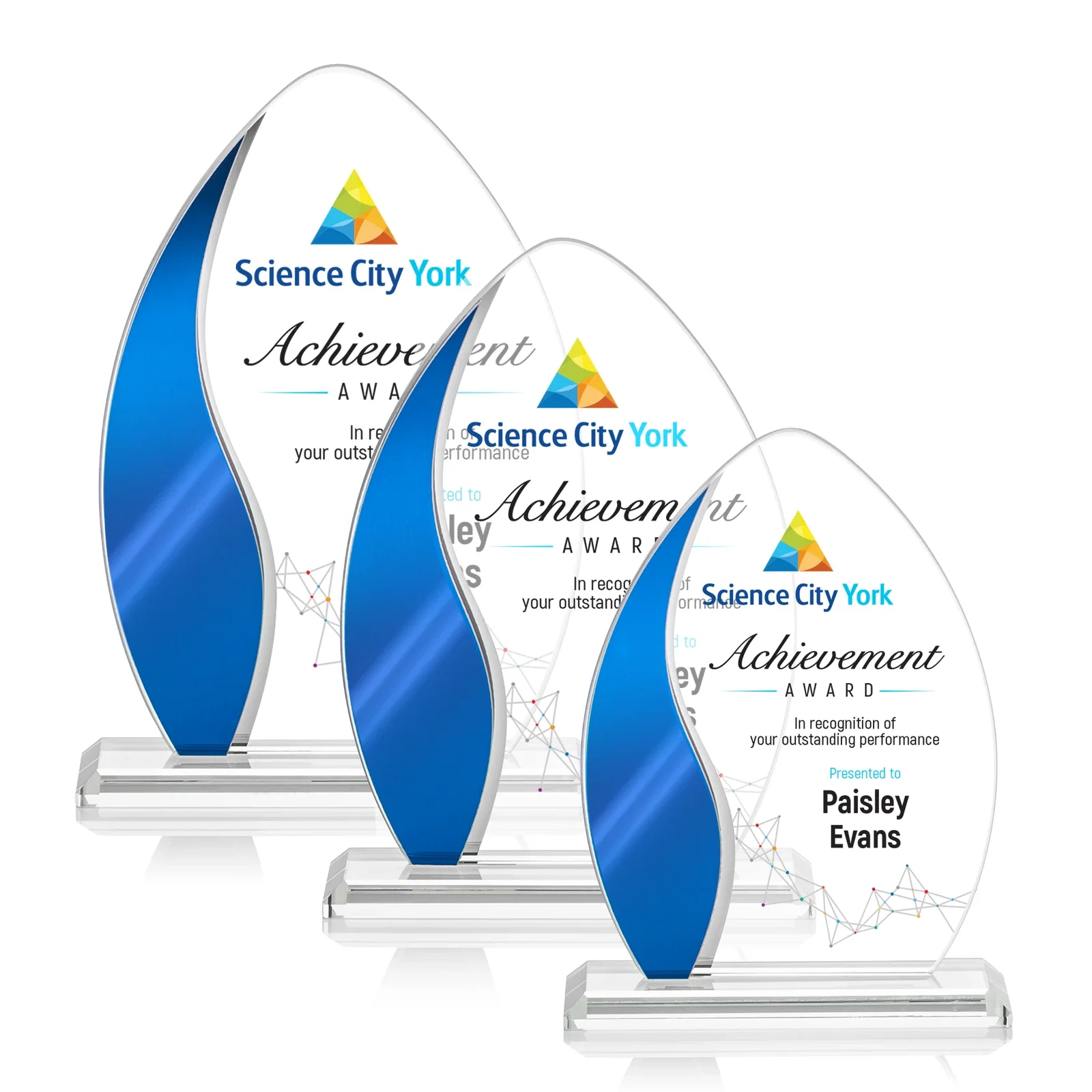 Personalized Starfire Crystal Arch Award with Side Accent and Mirror Back, awards for retirement presentations