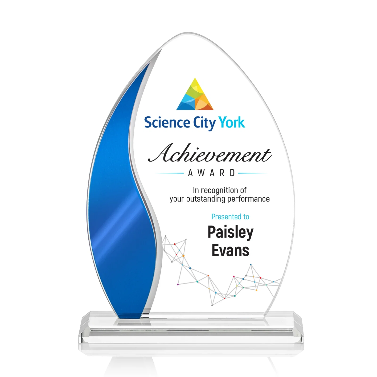 Personalized Starfire Crystal Arch Award with Side Accent and Mirror Back, awards for donor appreciation