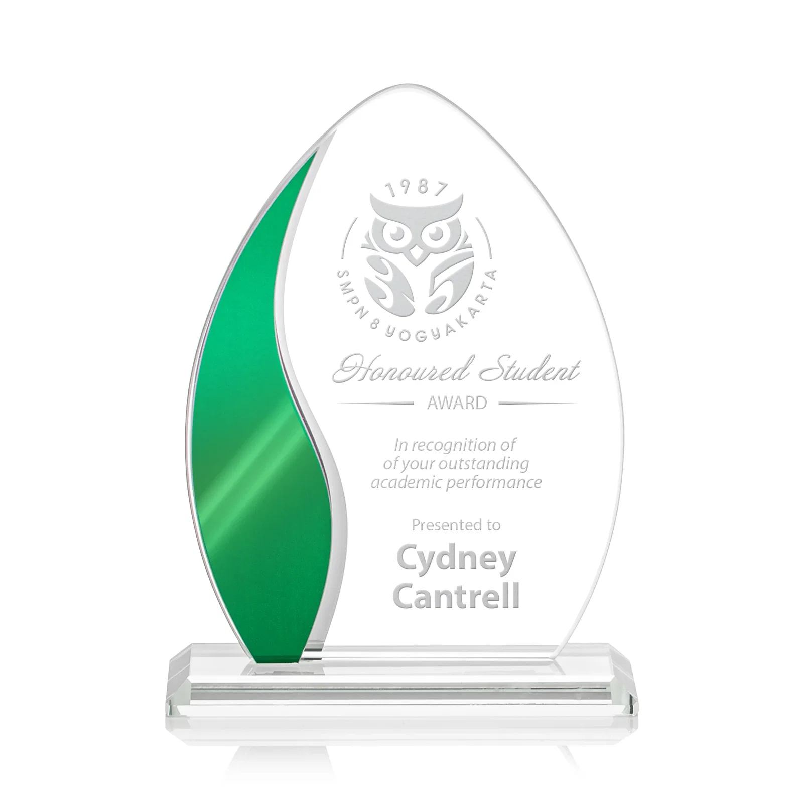 Custom Starfire Crystal Arch Award with Side Accent and Mirror Back, awards for corporate award ceremonies