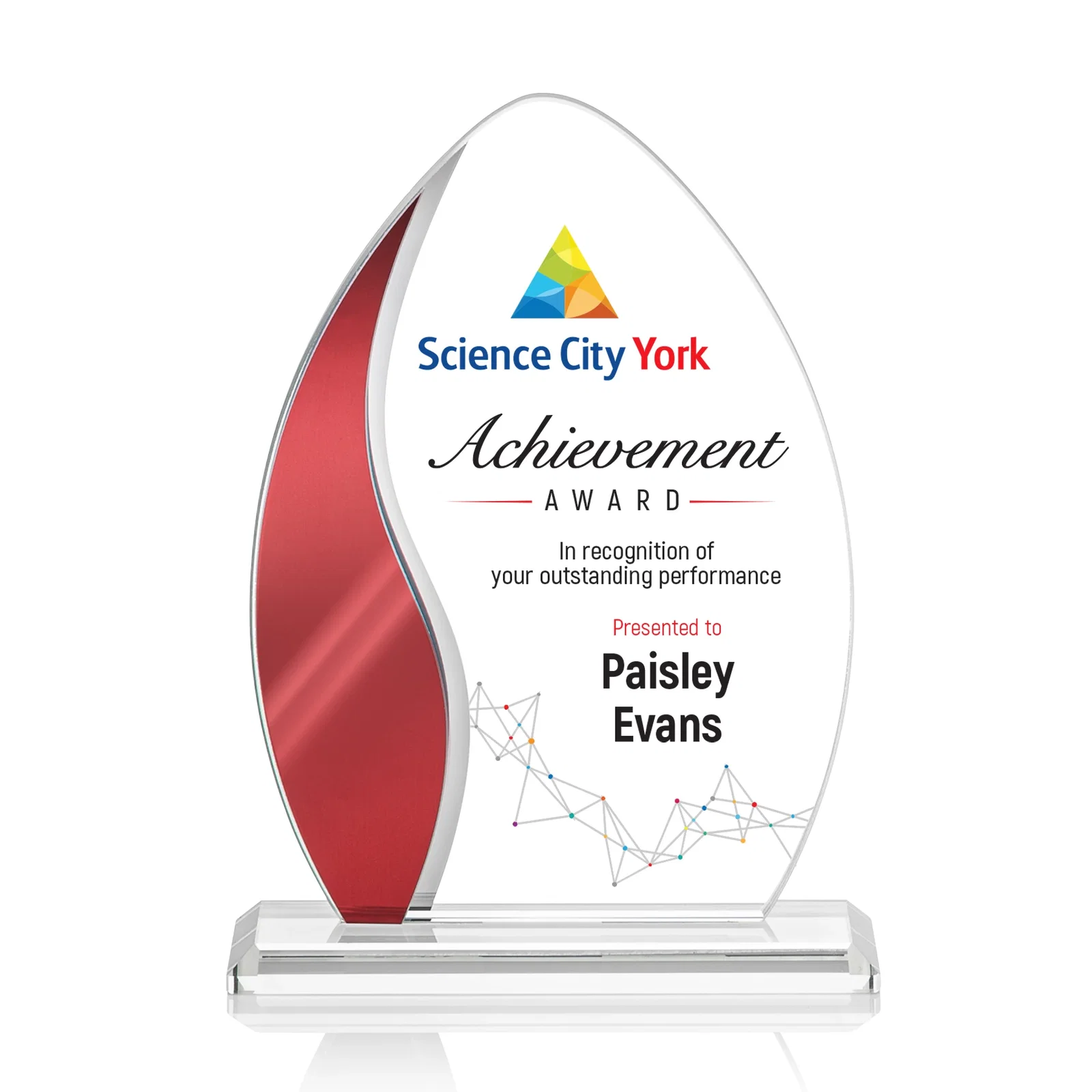 Personalized Starfire Crystal Arch Award with Side Accent and Mirror Back, awards for dealer and partner awards