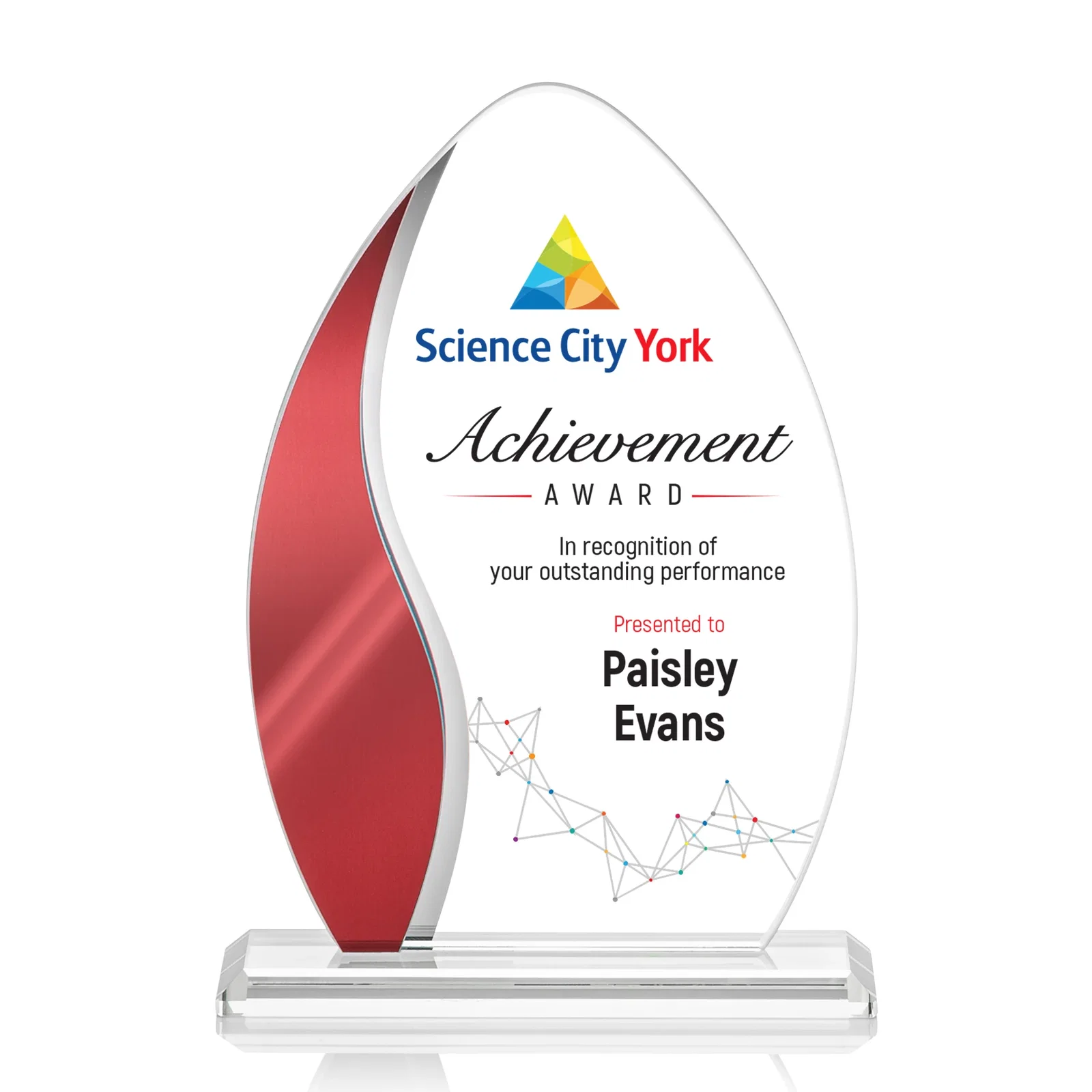 Personalized Starfire Crystal Arch Award with Side Accent and Mirror Back, awards for company anniversary events