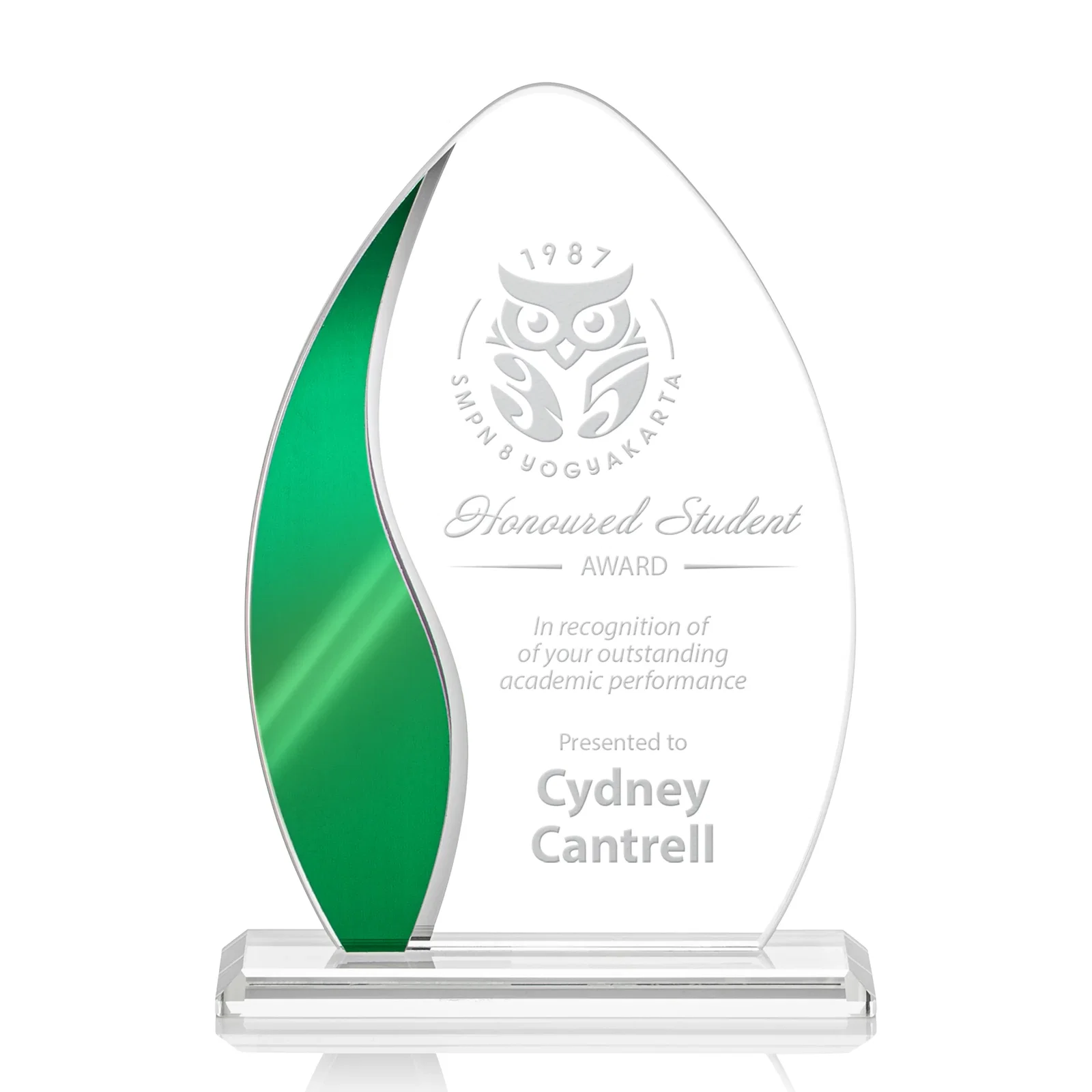 Custom Starfire Crystal Arch Award with Side Accent and Mirror Back, awards for sales achievement awards