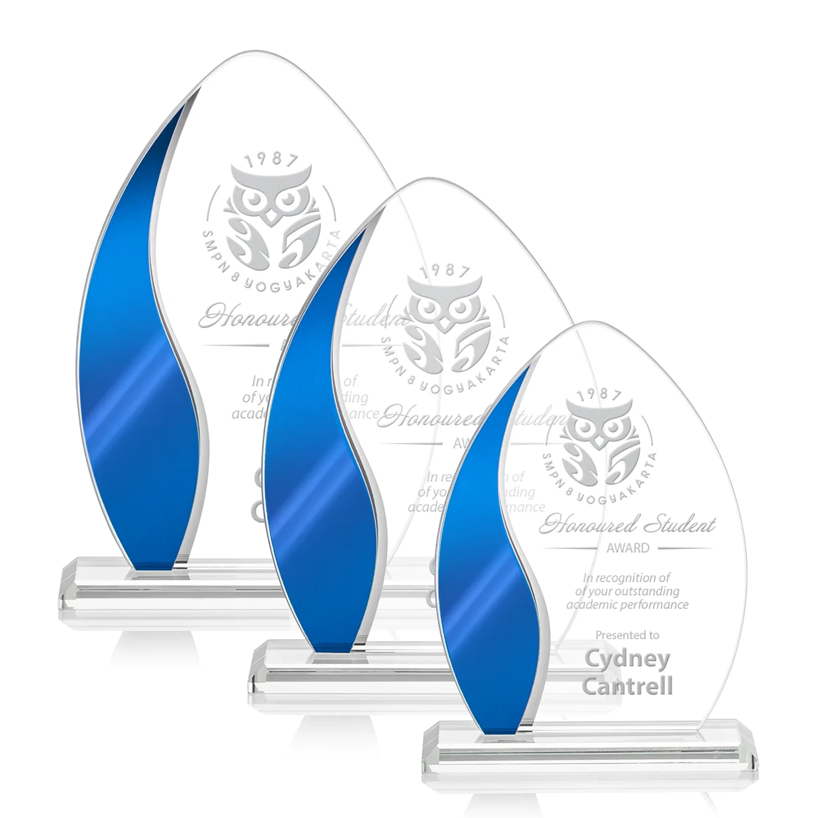 Custom Starfire Crystal Arch Award with Side Accent and Mirror Back, awards for retirement presentations