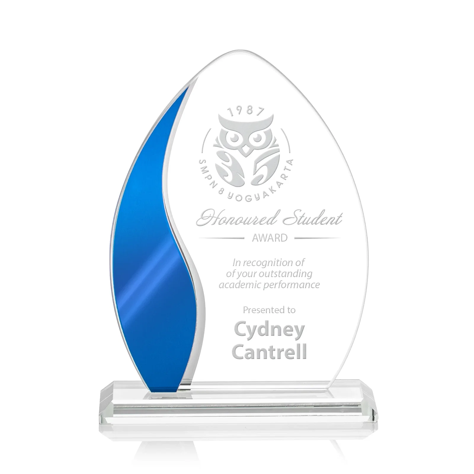 Custom Starfire Crystal Arch Award with Side Accent and Mirror Back, awards for team milestone celebrations