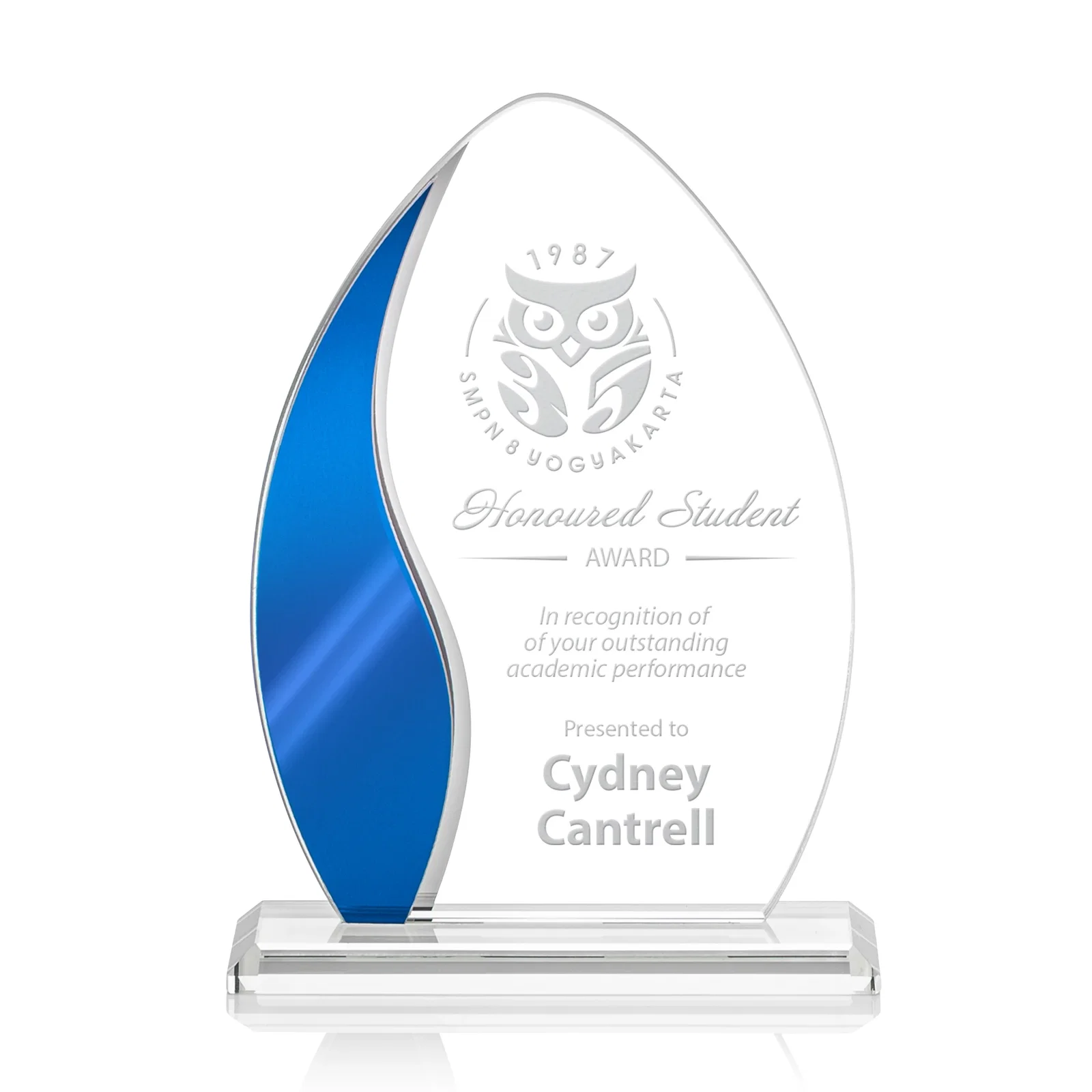 Custom Starfire Crystal Arch Award with Side Accent and Mirror Back, awards for donor appreciation