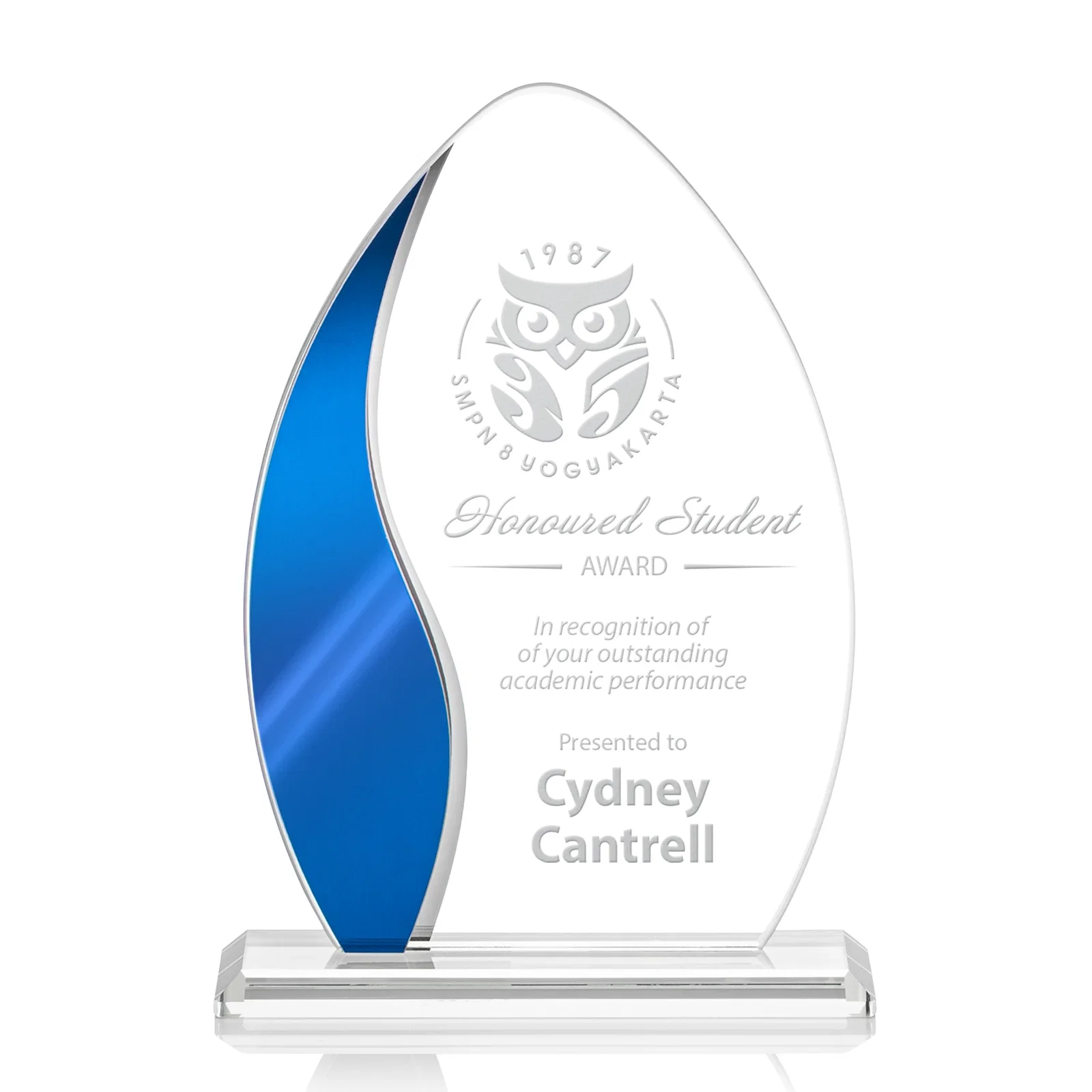 Custom Starfire Crystal Arch Award with Side Accent and Mirror Back, awards for graduation ceremonies