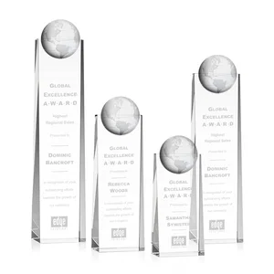 Optical Crystal Tower Award With Molded 3D Globe