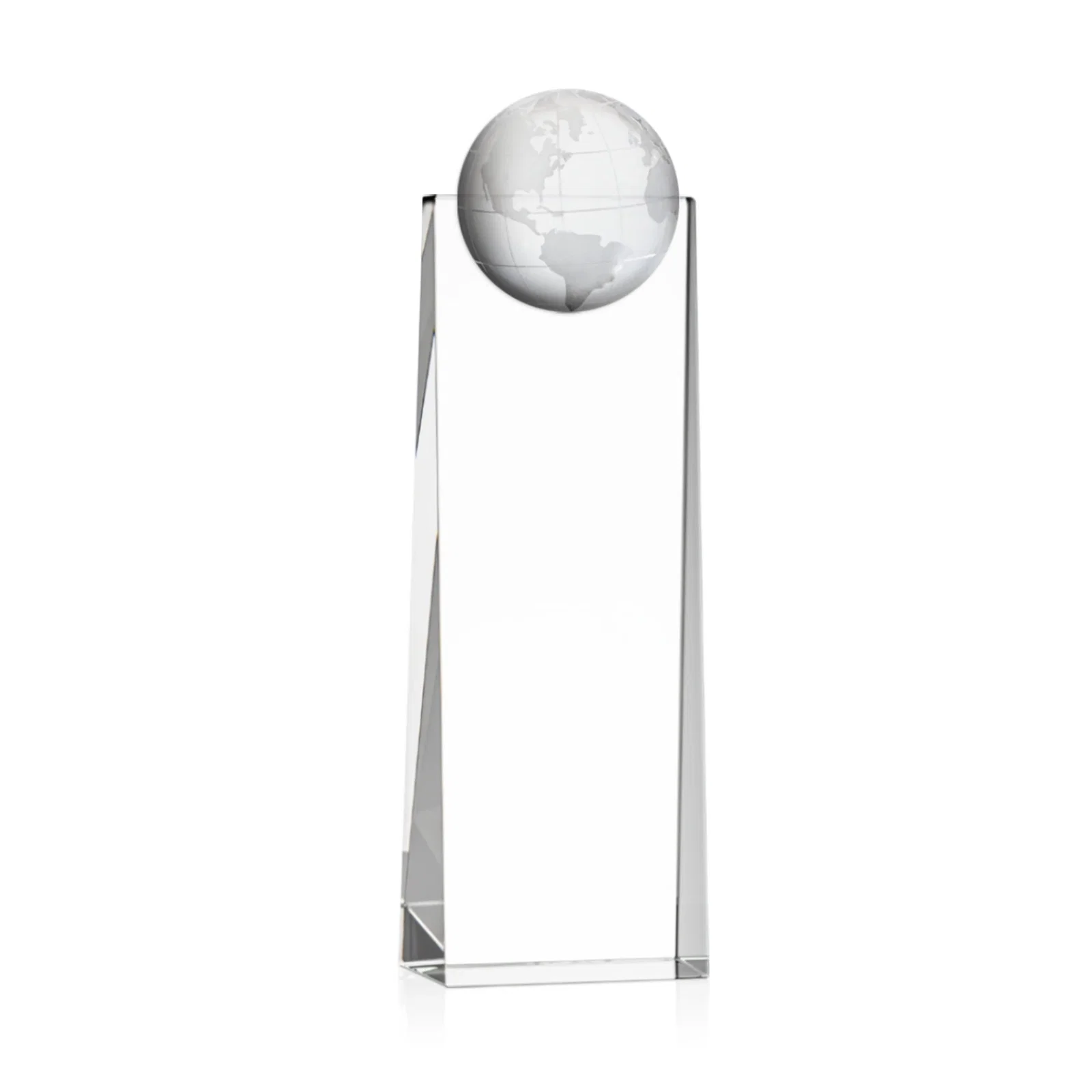 Custom Optical Crystal Tower Award With Molded 3D Globe for company anniversary events