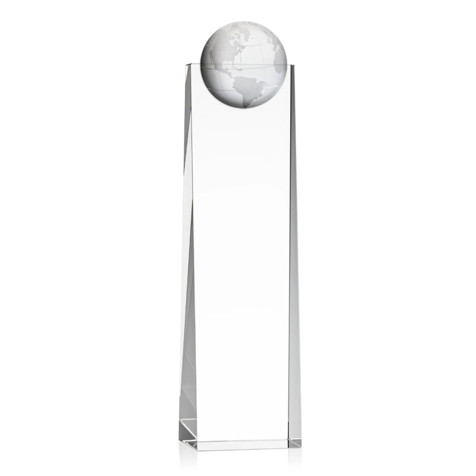 Personalized Optical Crystal Tower Award With Molded 3D Globe for employee recognition