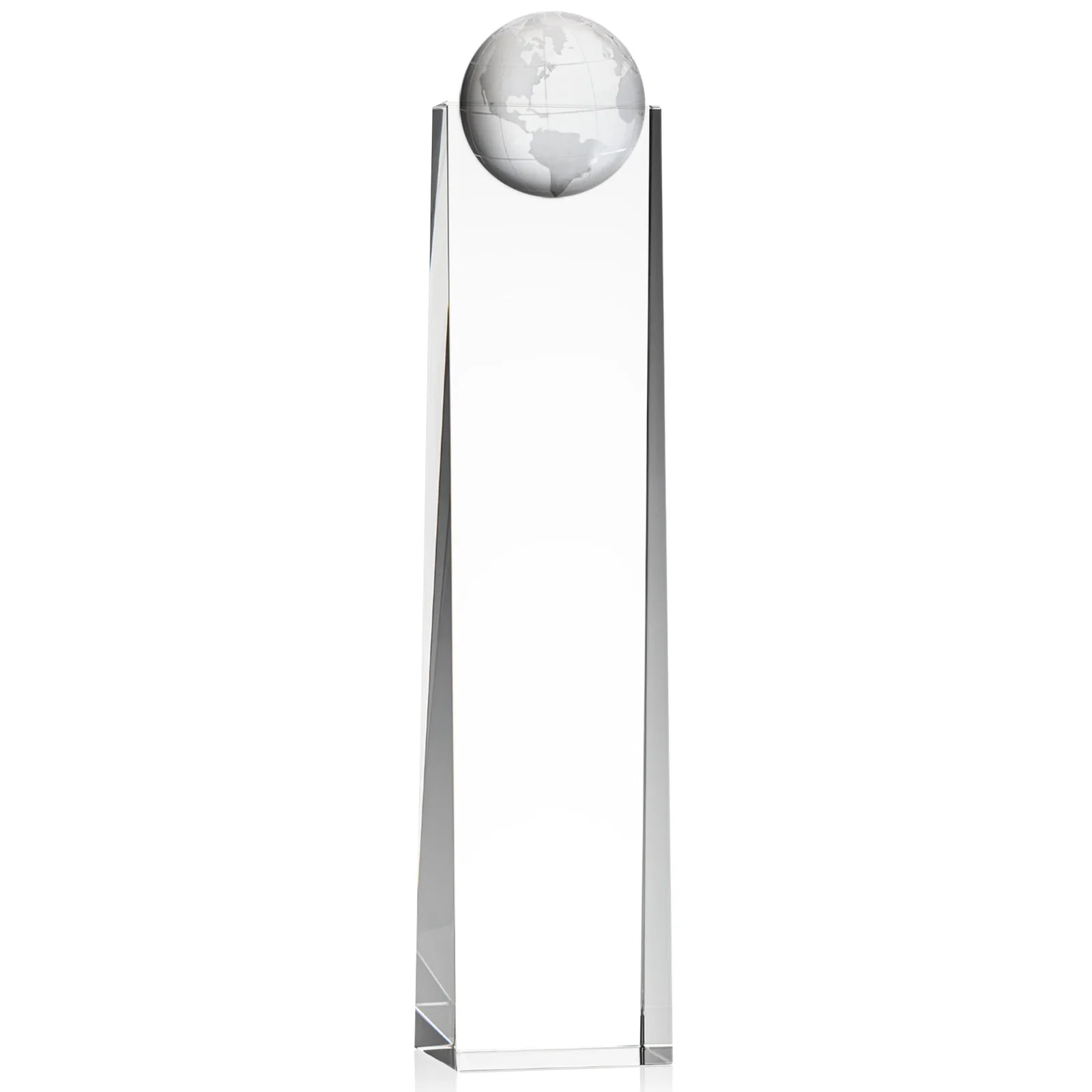Personalized Optical Crystal Tower Award With Molded 3D Globe for corporate award ceremonies