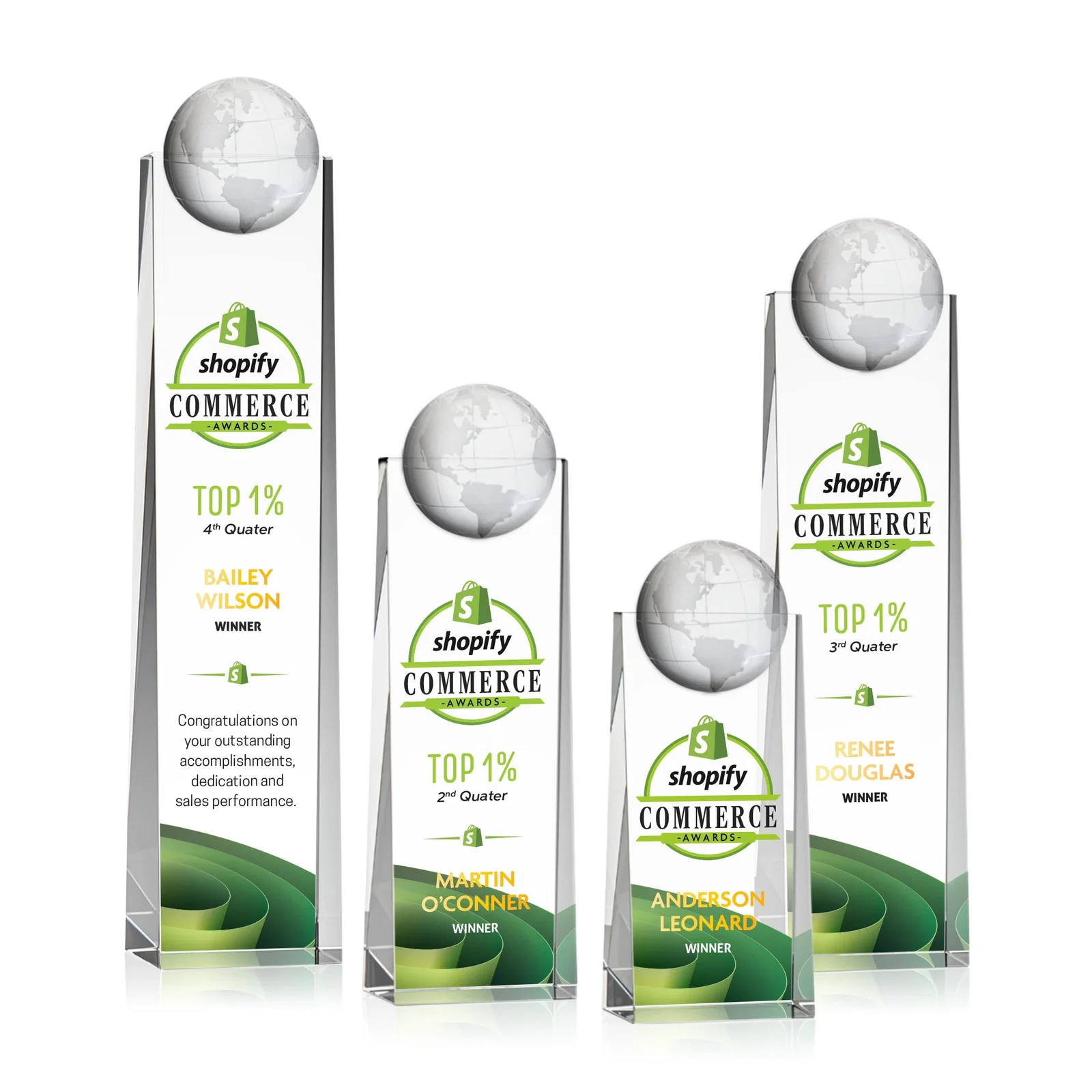 Custom Optical Crystal Tower Award With Molded 3D Globe for team milestone celebrations