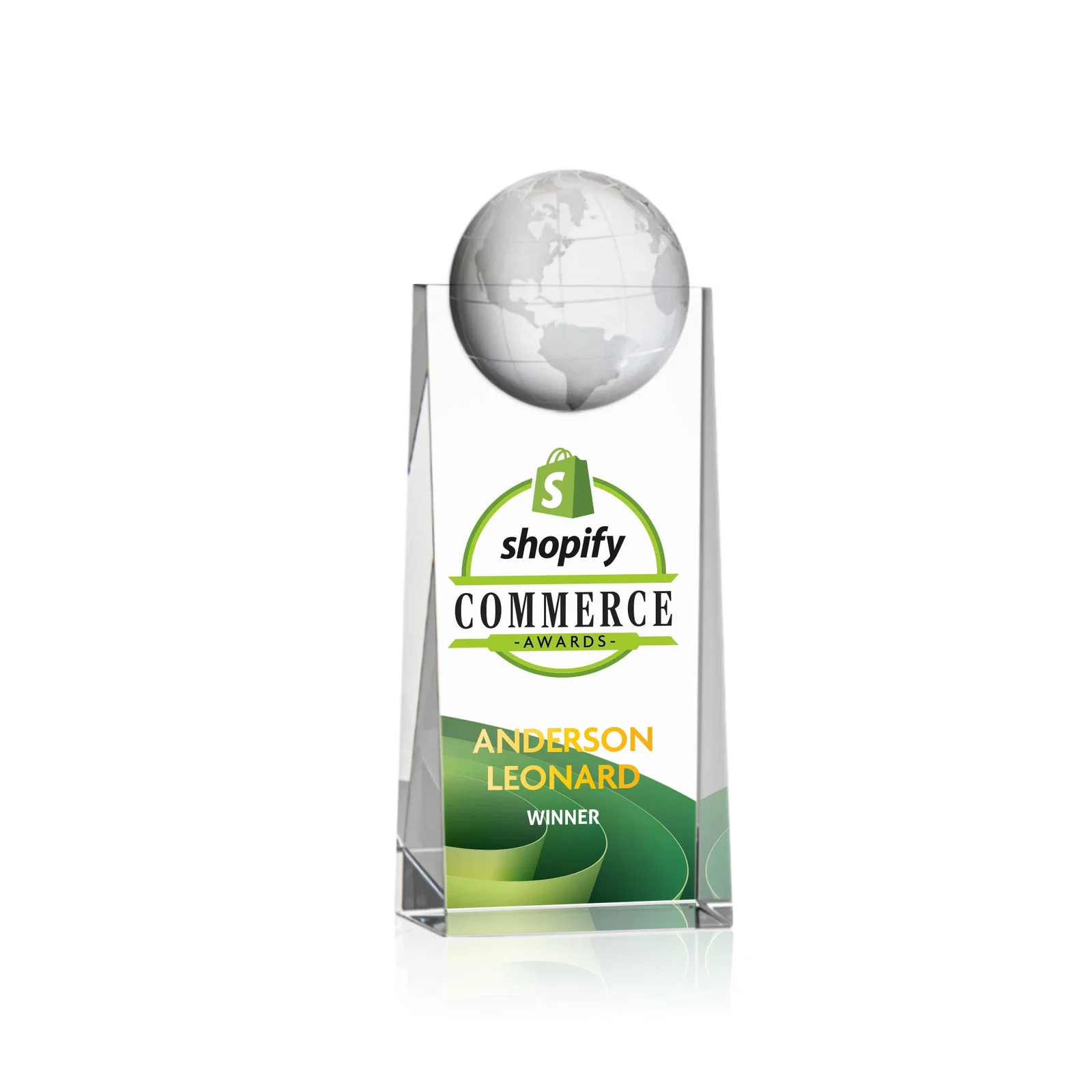 Custom Optical Crystal Tower Award With Molded 3D Globe for donor appreciation