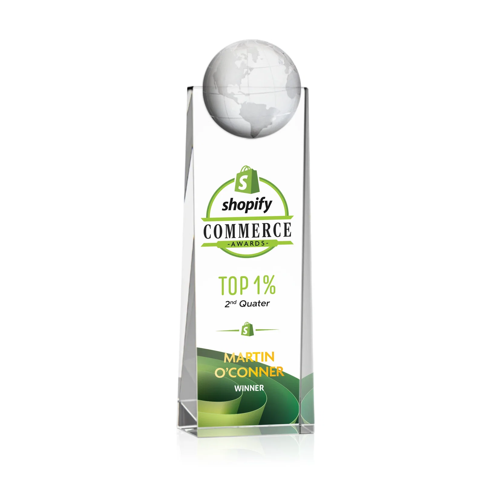 Custom Optical Crystal Tower Award With Molded 3D Globe for graduation ceremonies
