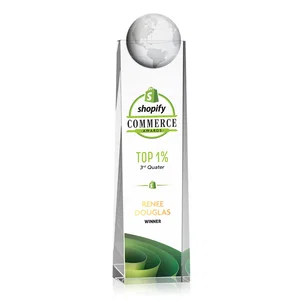 Optical Crystal Tower Award With Molded 3D Globe