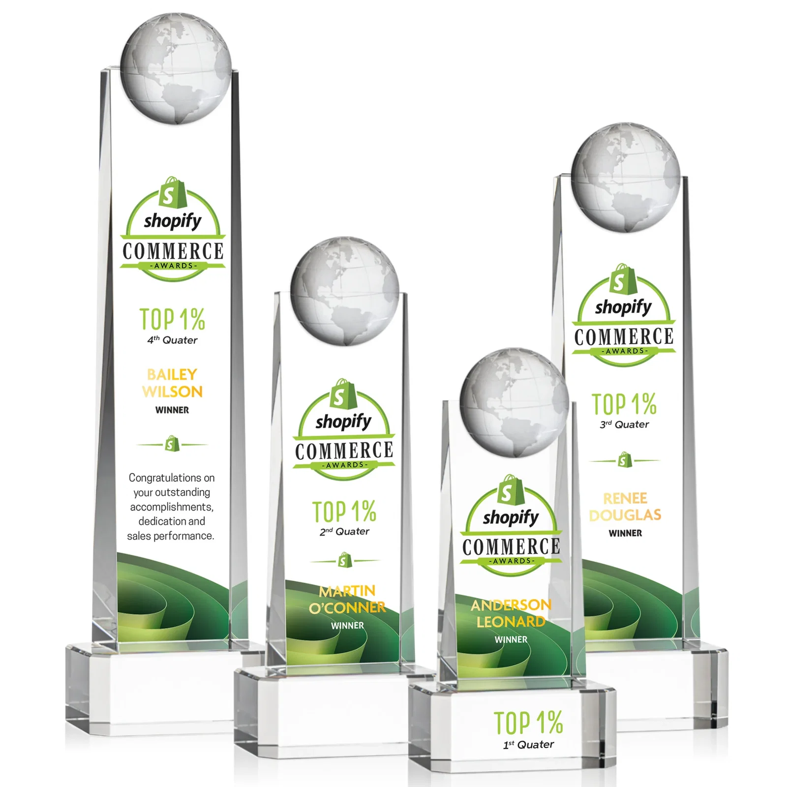 Personalized Optical Crystal Tower Award With a Front-Mounted 3D Globe for safety achievement programs