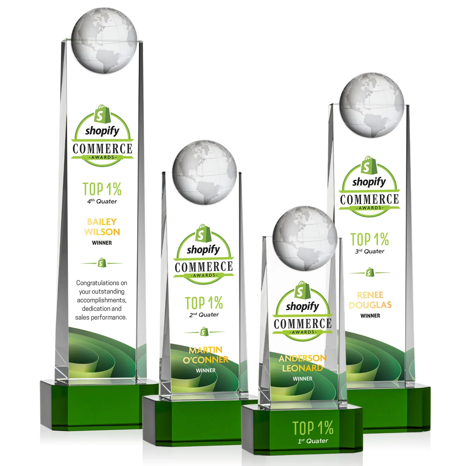 Promotional Optical Crystal Tower Award With a Front-Mounted 3D Globe for corporate award ceremonies