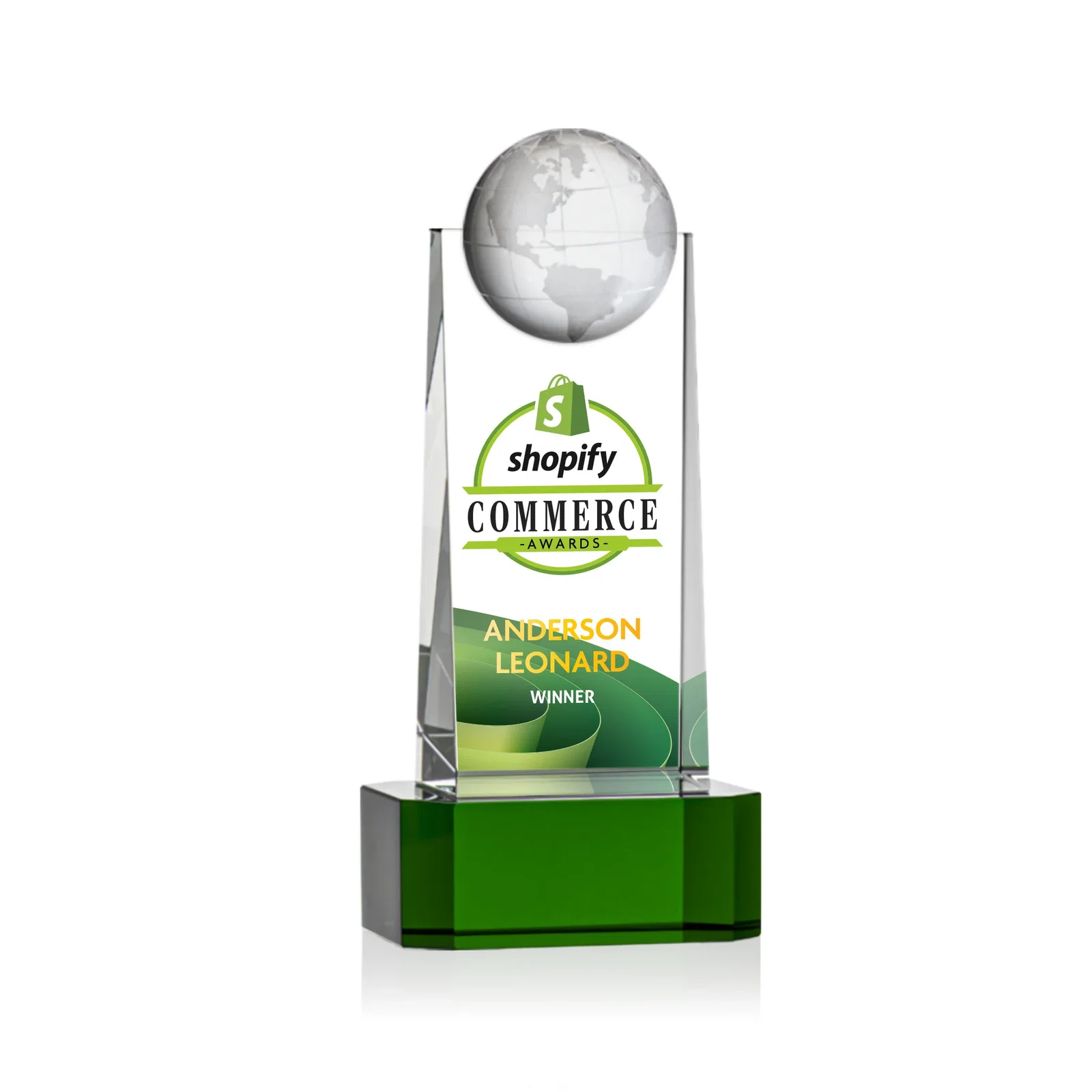 Promotional Optical Crystal Tower Award With a Front-Mounted 3D Globe for service anniversary gifts