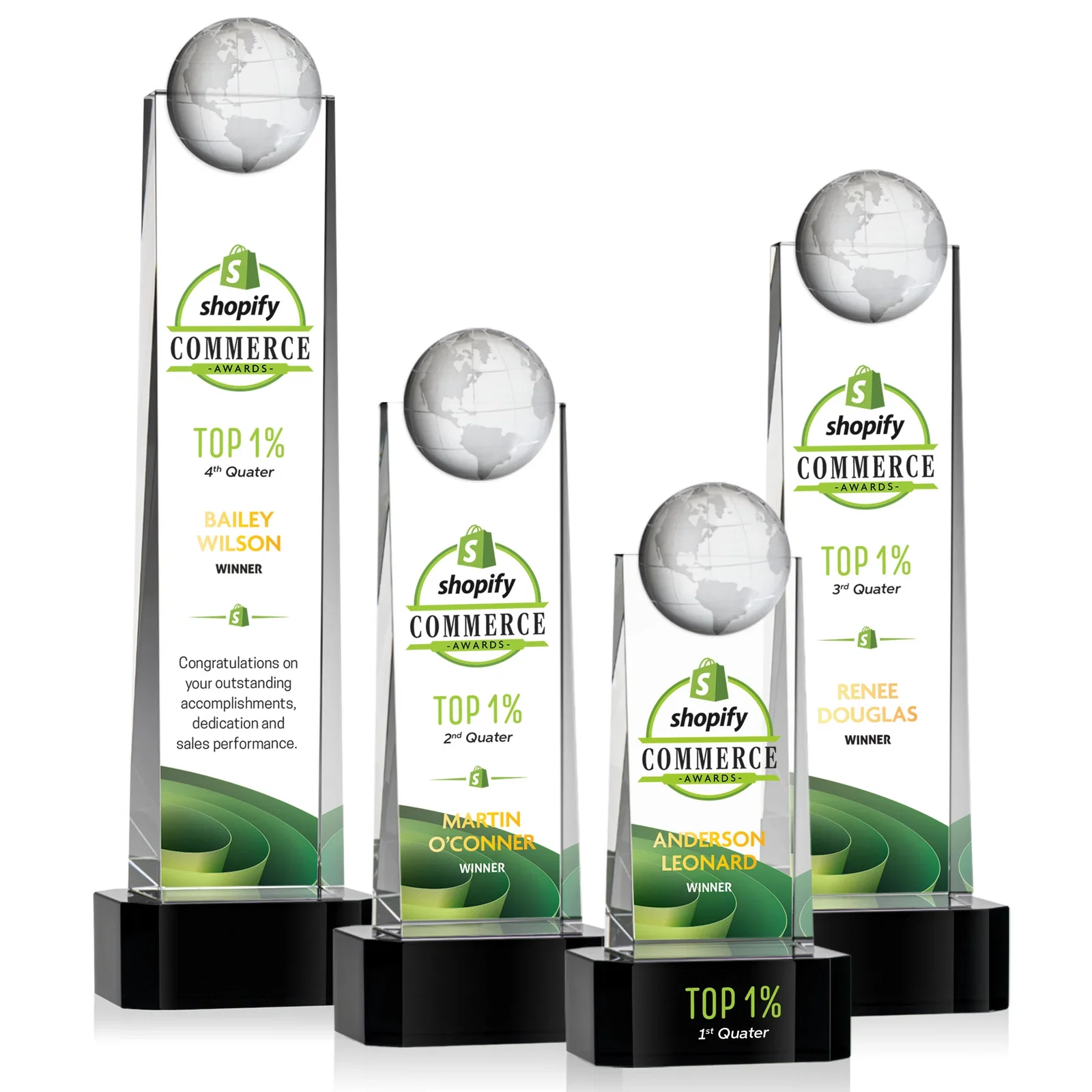 Promotional Optical Crystal Tower Award With a Front-Mounted 3D Globe for donor appreciation