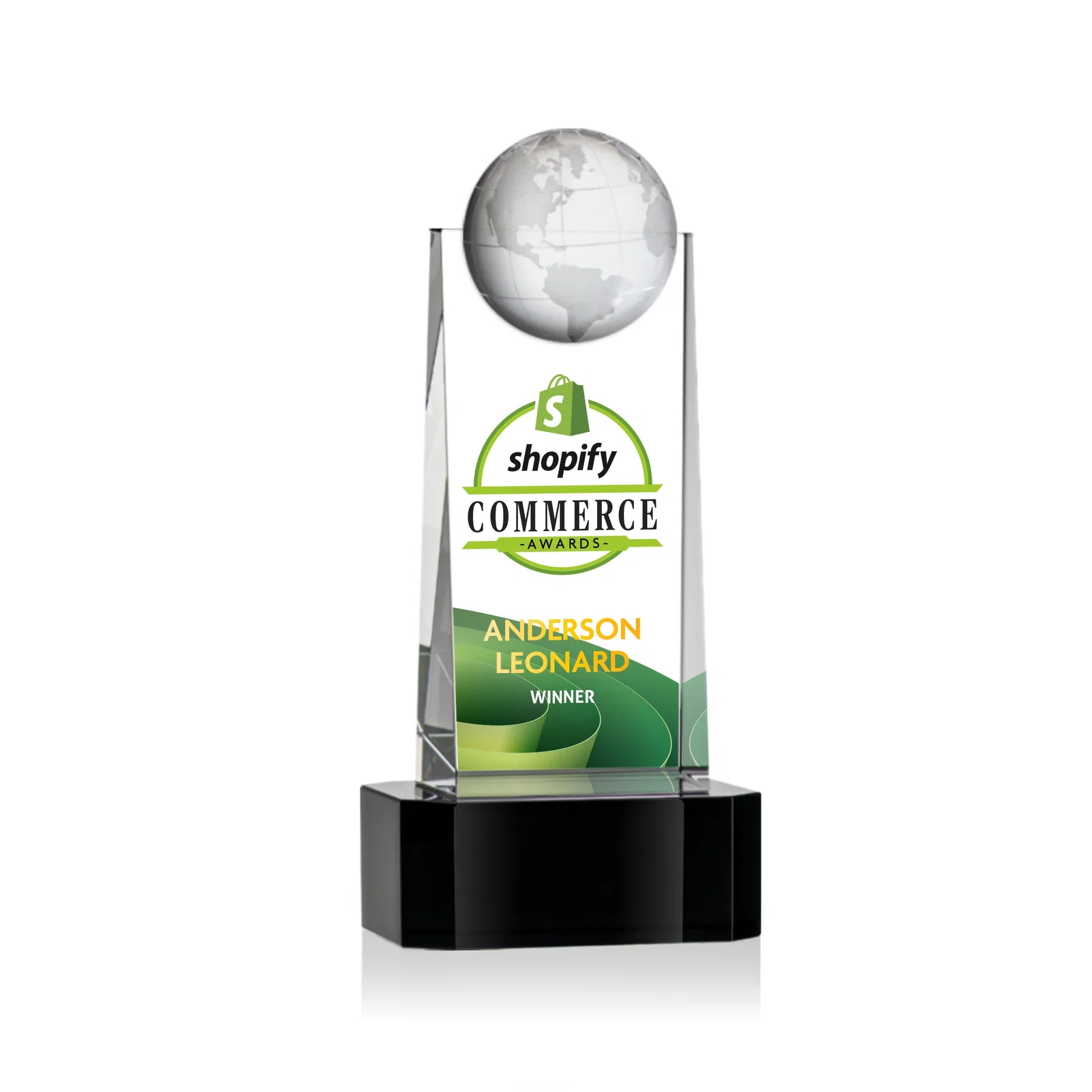 Promotional Optical Crystal Tower Award With a Front-Mounted 3D Globe for graduation ceremonies