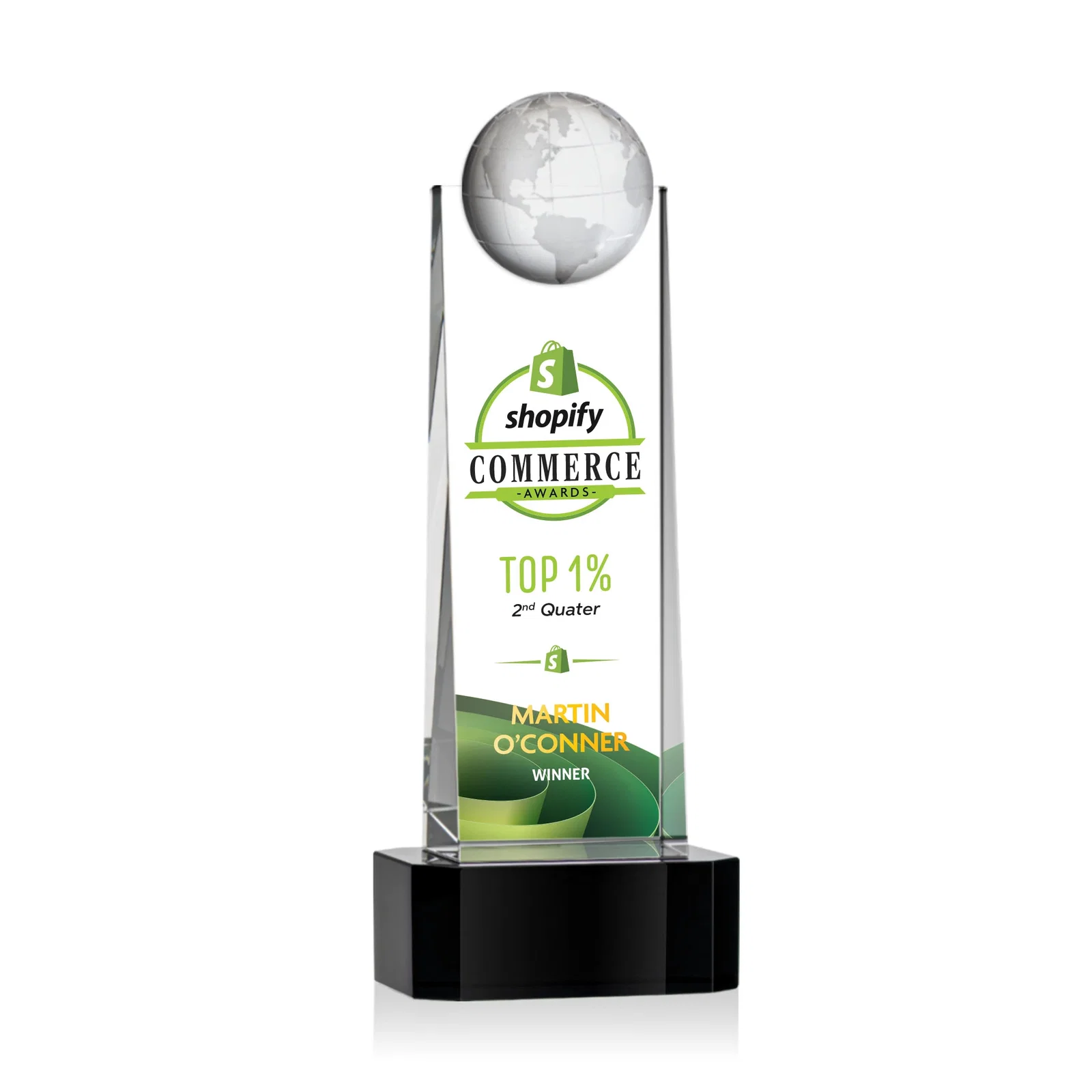 Promotional Optical Crystal Tower Award With a Front-Mounted 3D Globe for safety achievement programs