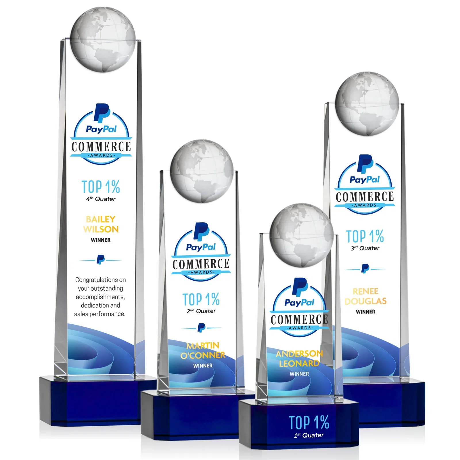 Promotional Optical Crystal Tower Award With a Front-Mounted 3D Globe for company anniversary events