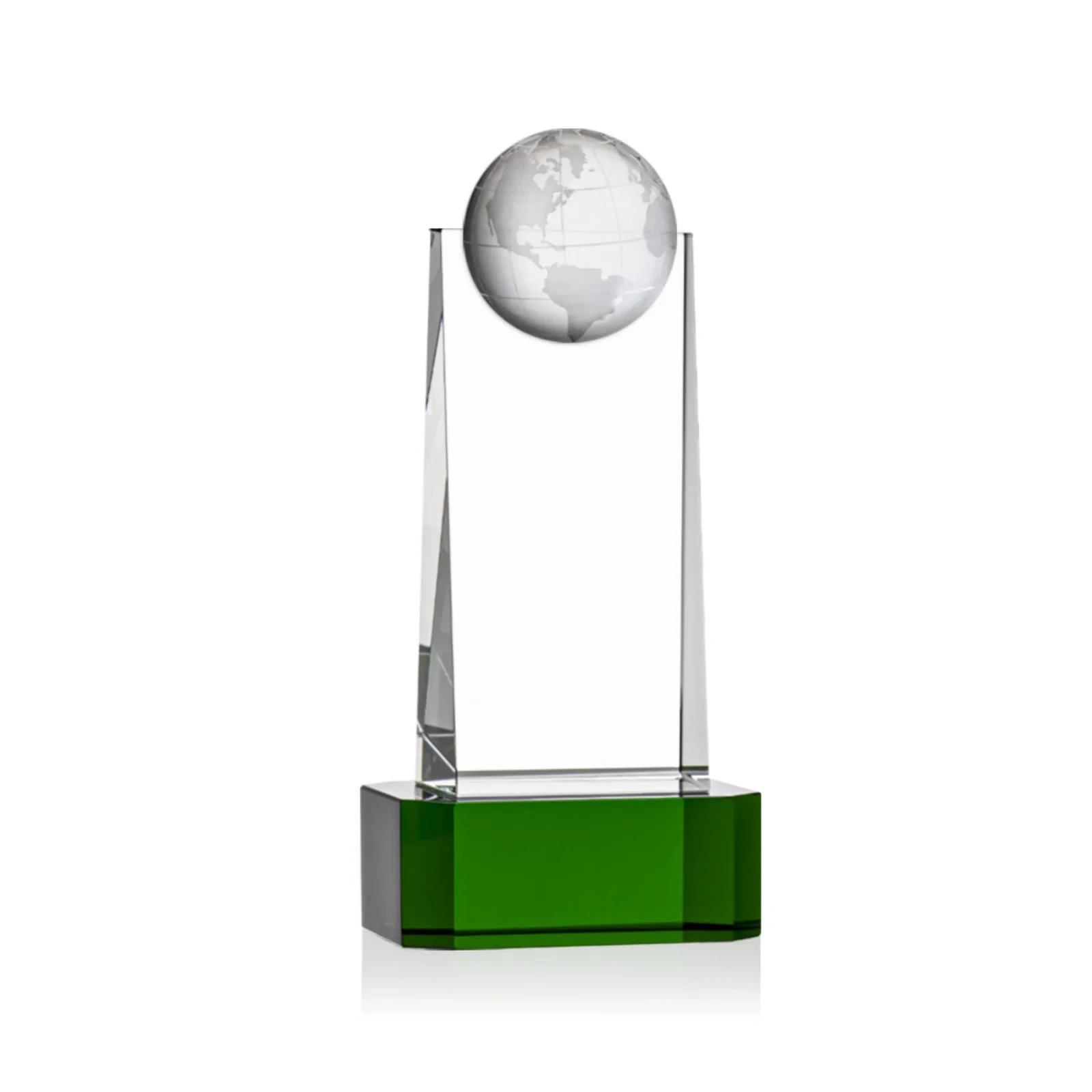 Branded Optical Crystal Tower Award With a Front-Mounted 3D Globe for safety achievement programs
