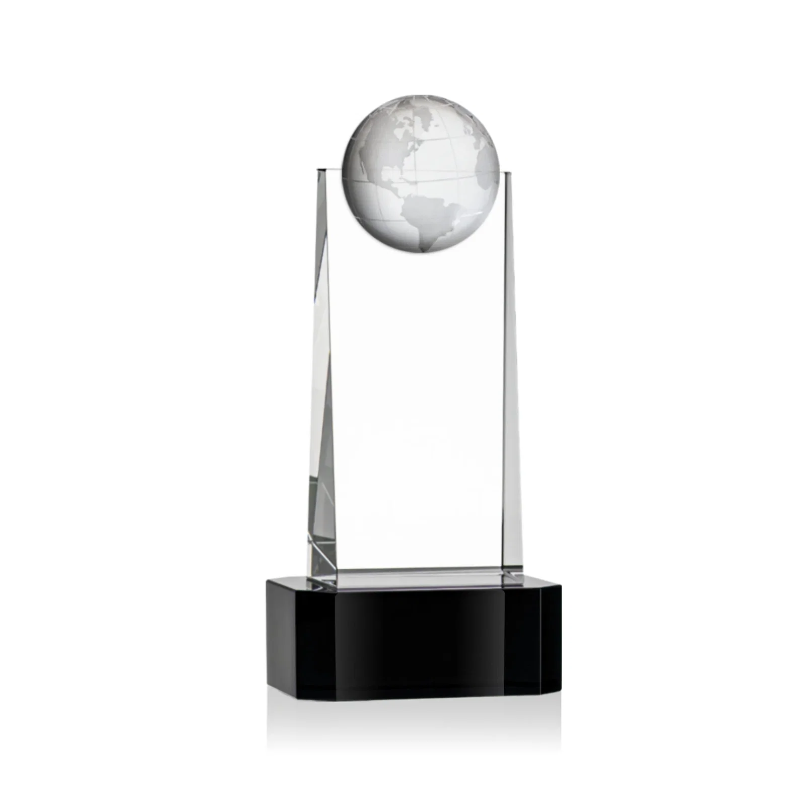 Custom printed Optical Crystal Tower Award With a Front-Mounted 3D Globe for employee recognition