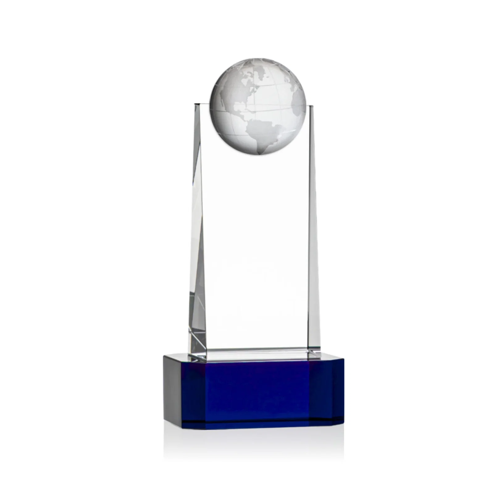 Custom printed Optical Crystal Tower Award With a Front-Mounted 3D Globe for retirement presentations